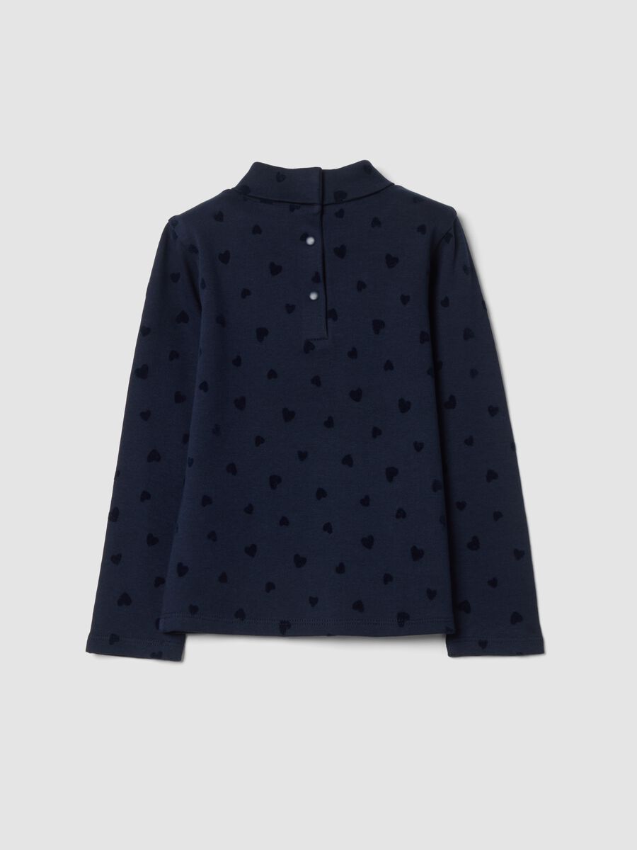 Maglia blu notte dolcevita in puro cotone a cuori_1