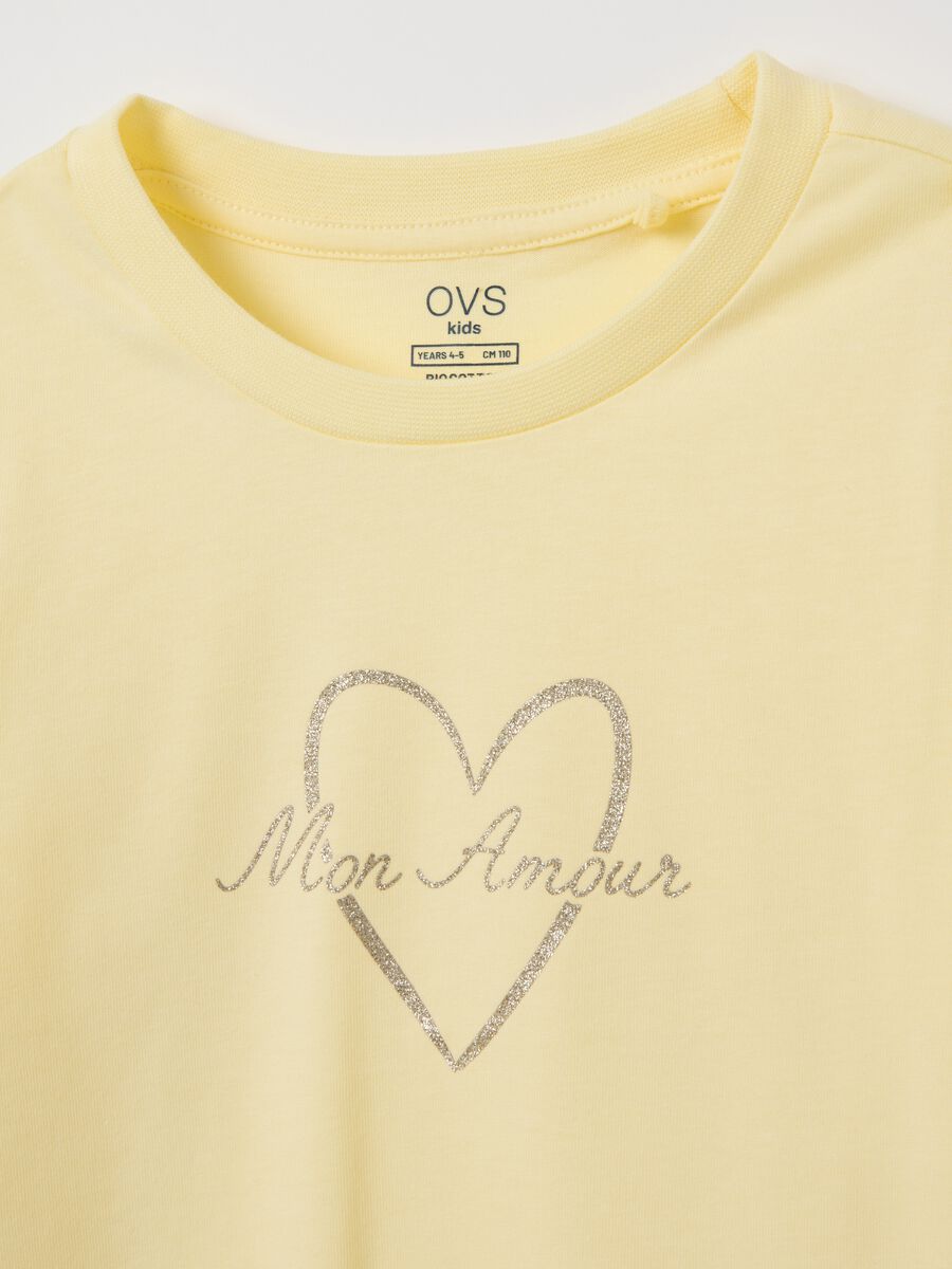 Girls' yellow pure cotton T-shirt with glitter_2