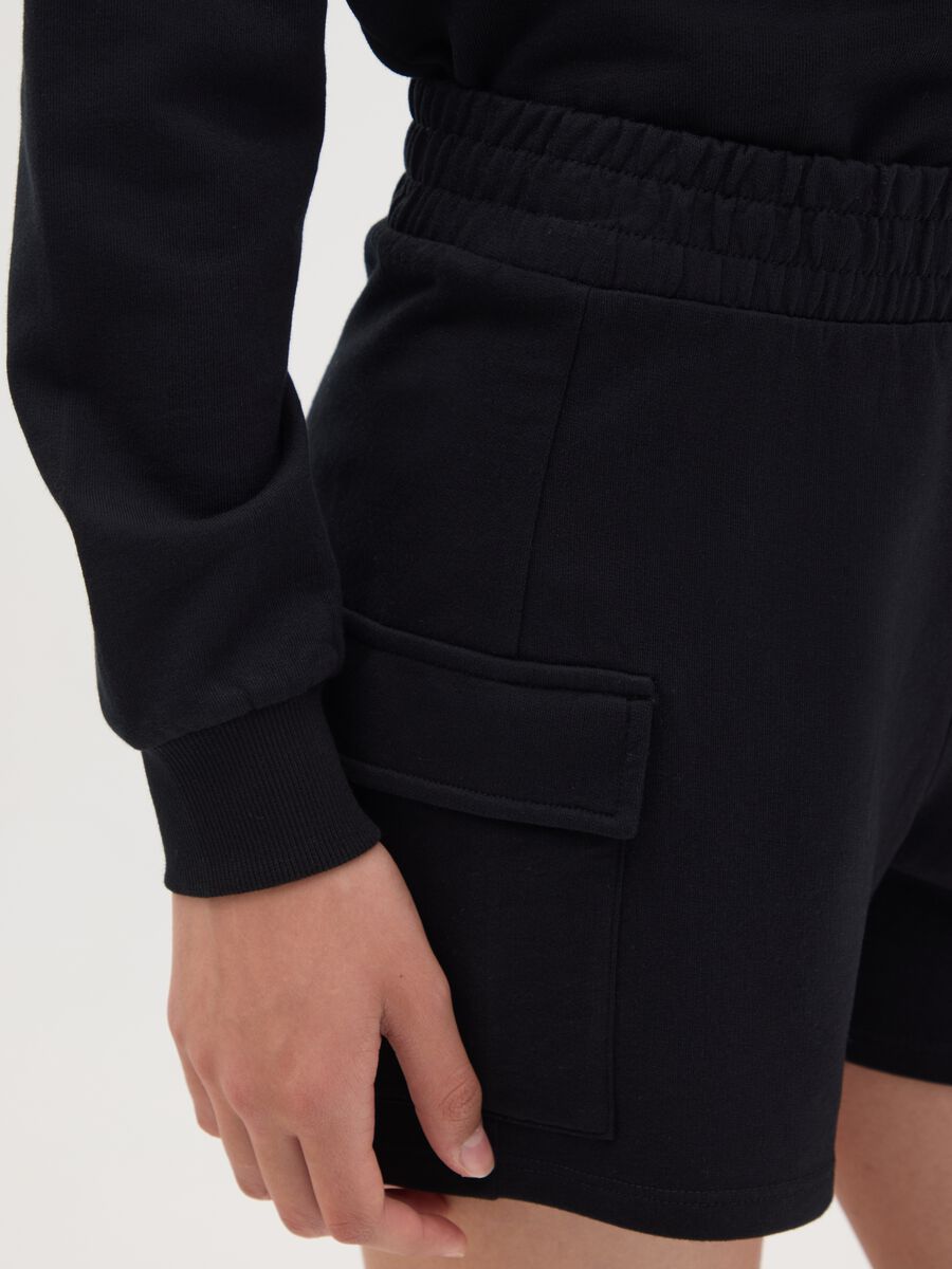 Black Cotton Cargo Shorts_2