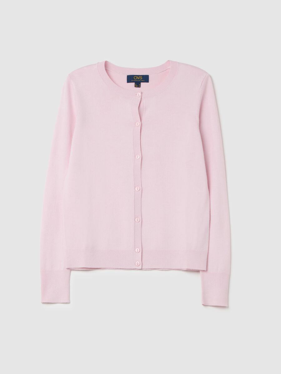 Solid colour cardigan with round neck_4