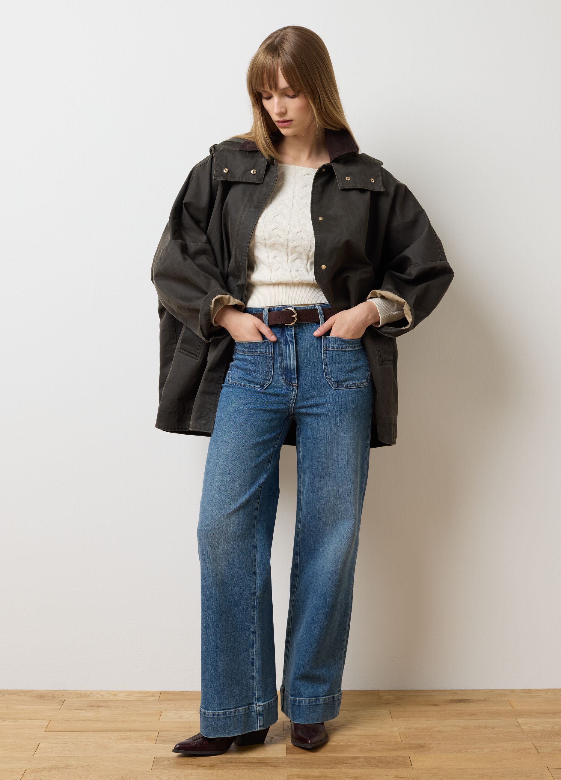 Over fit brown cotton blend jacket