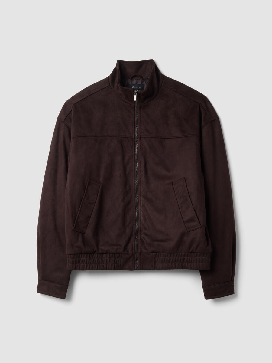 Brown padded cropped jacket with zip, oversized fit_0