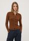 Brown fitted ribbed viscose-blend cardigan with polo collar_1