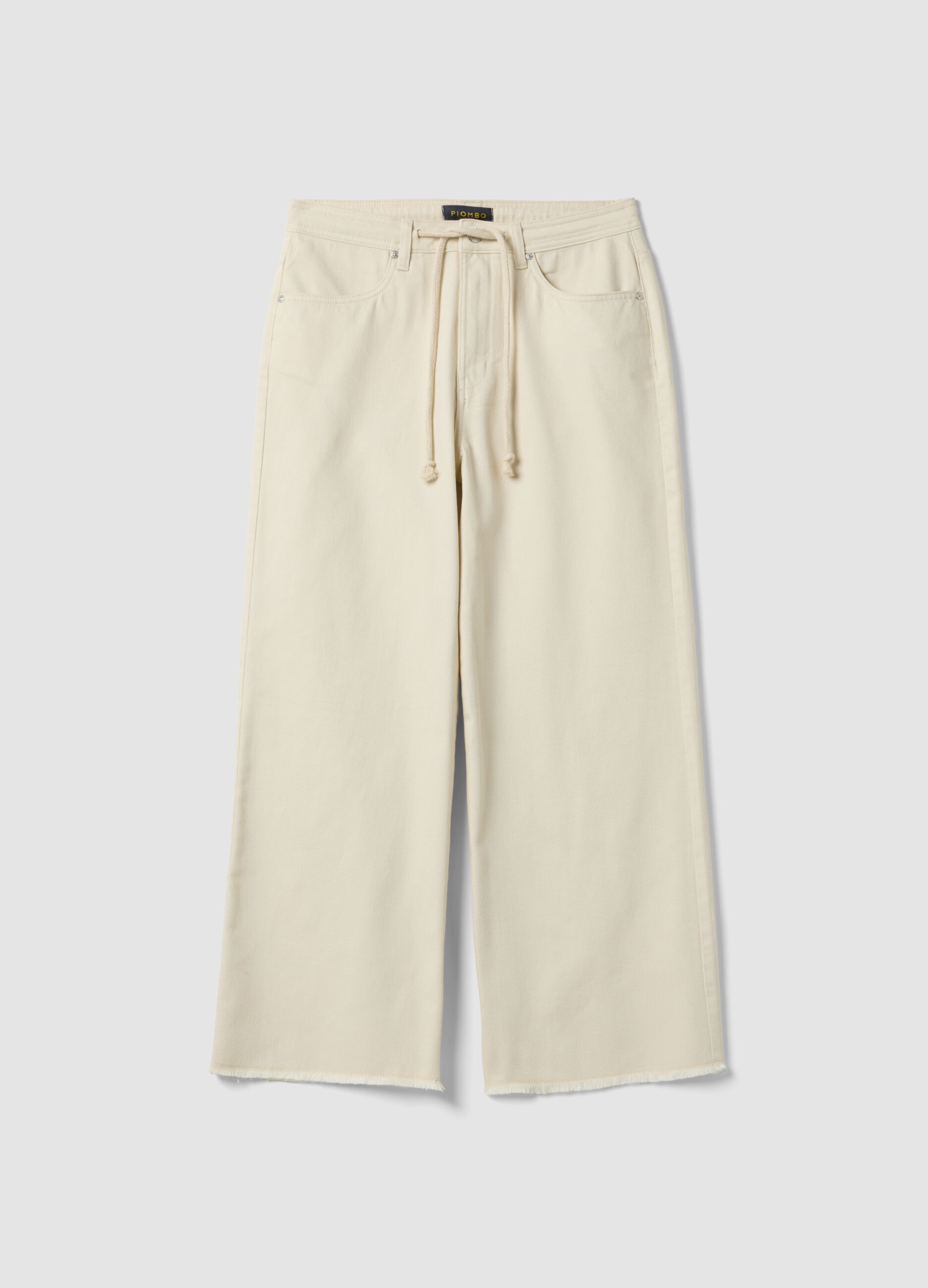 White pure cotton straight-fit trousers with drawstring