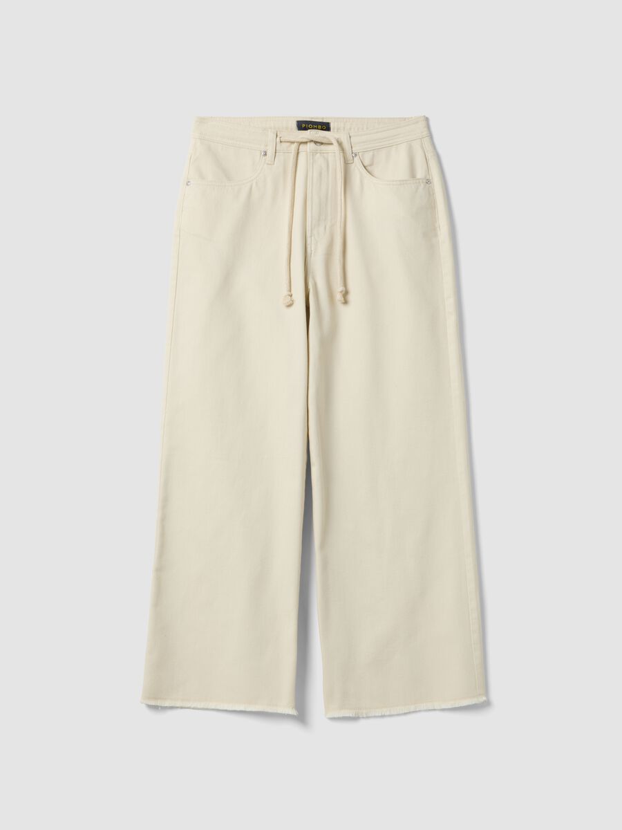 Pantaloni in puro cotone bianco straight fit con coulisse_0