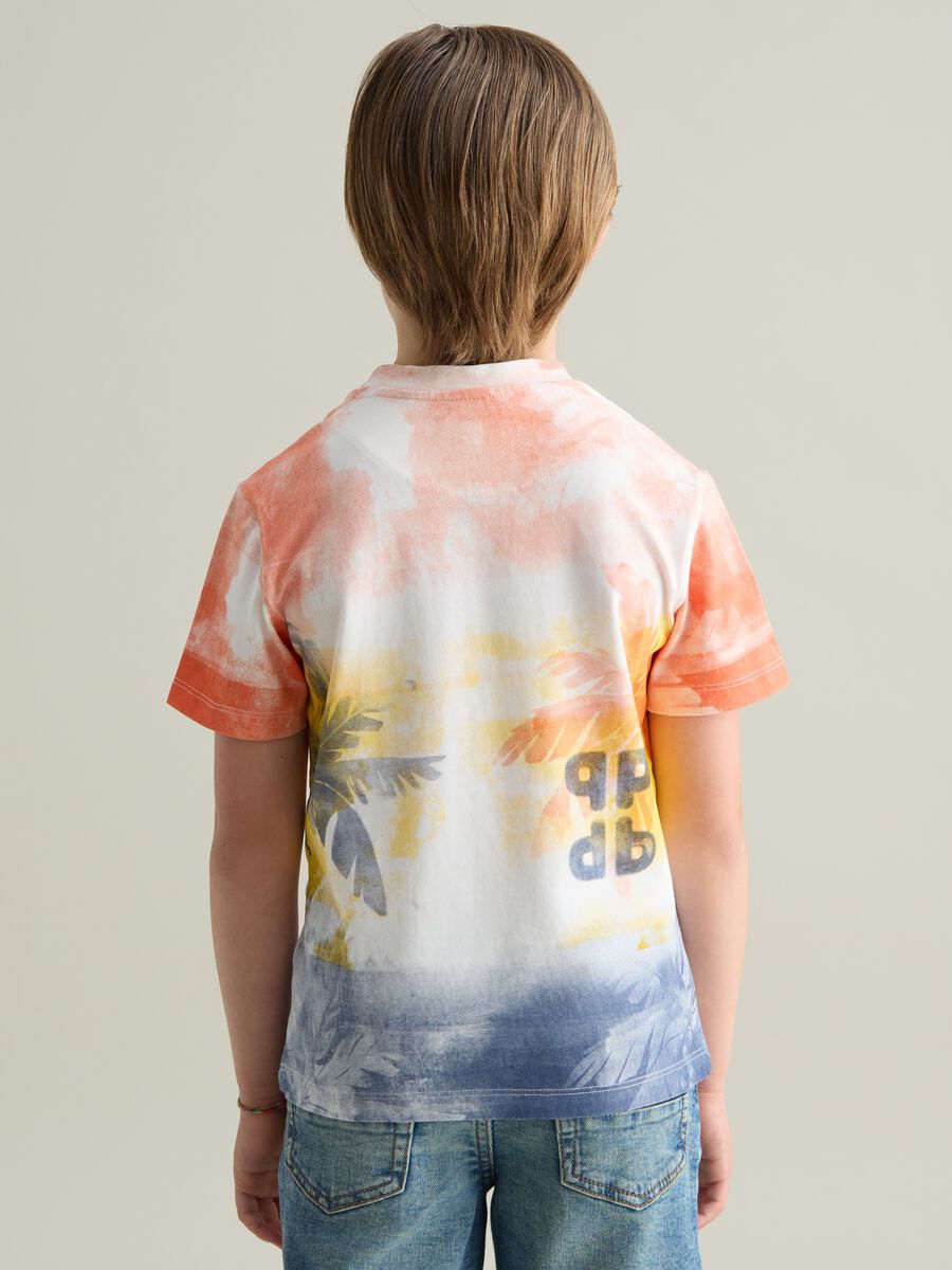 Yellow and orange dip-dye T-shirt with logo and palms print_2