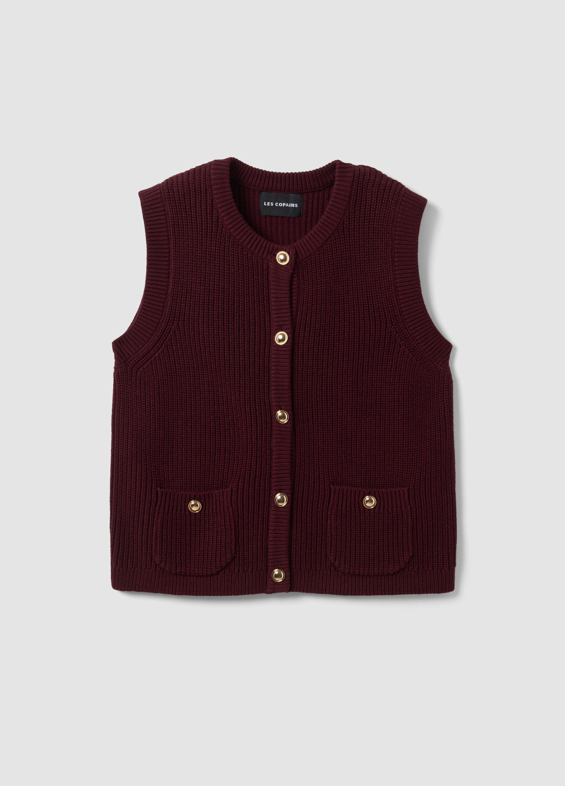 Red pure cotton regular-fit knitted gilet