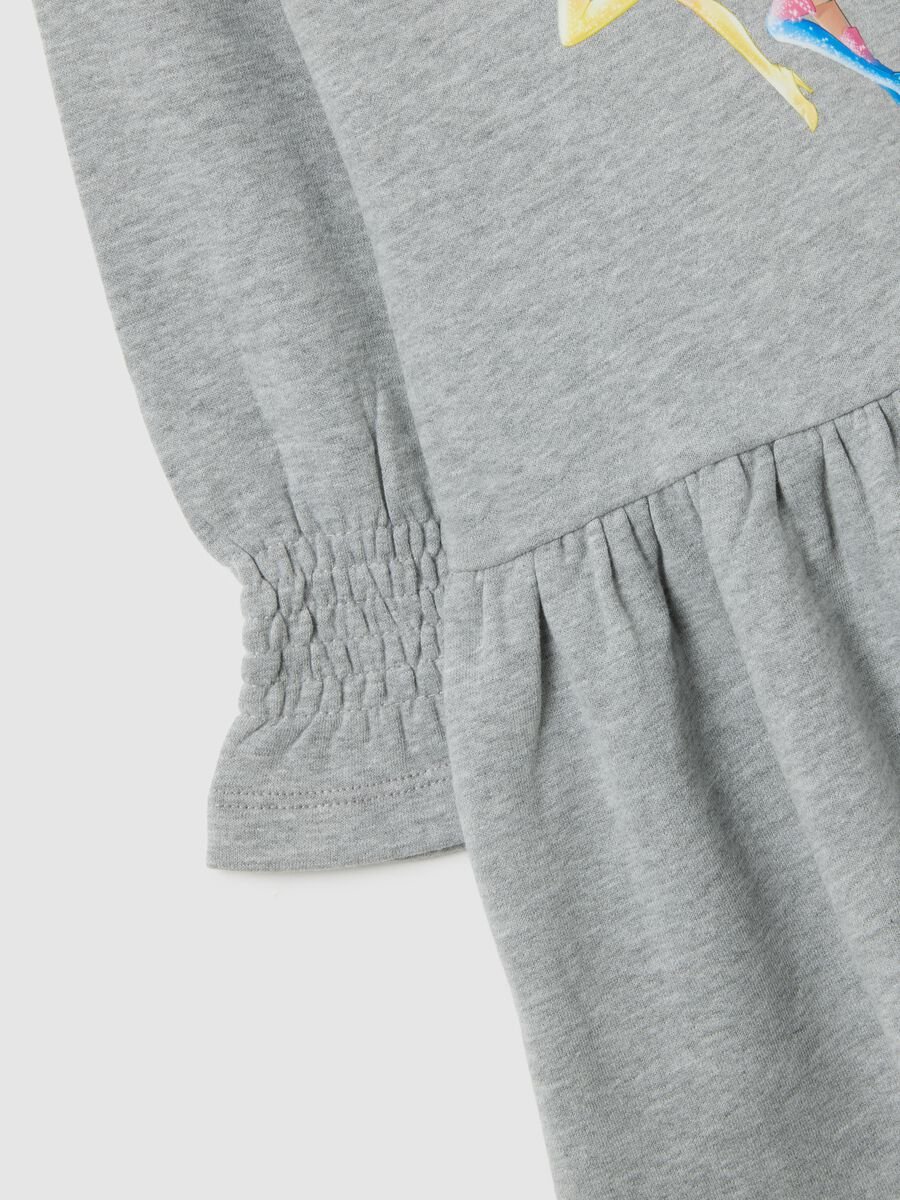 Abito da bambina in misto cotone grigio con stampa Winx_3