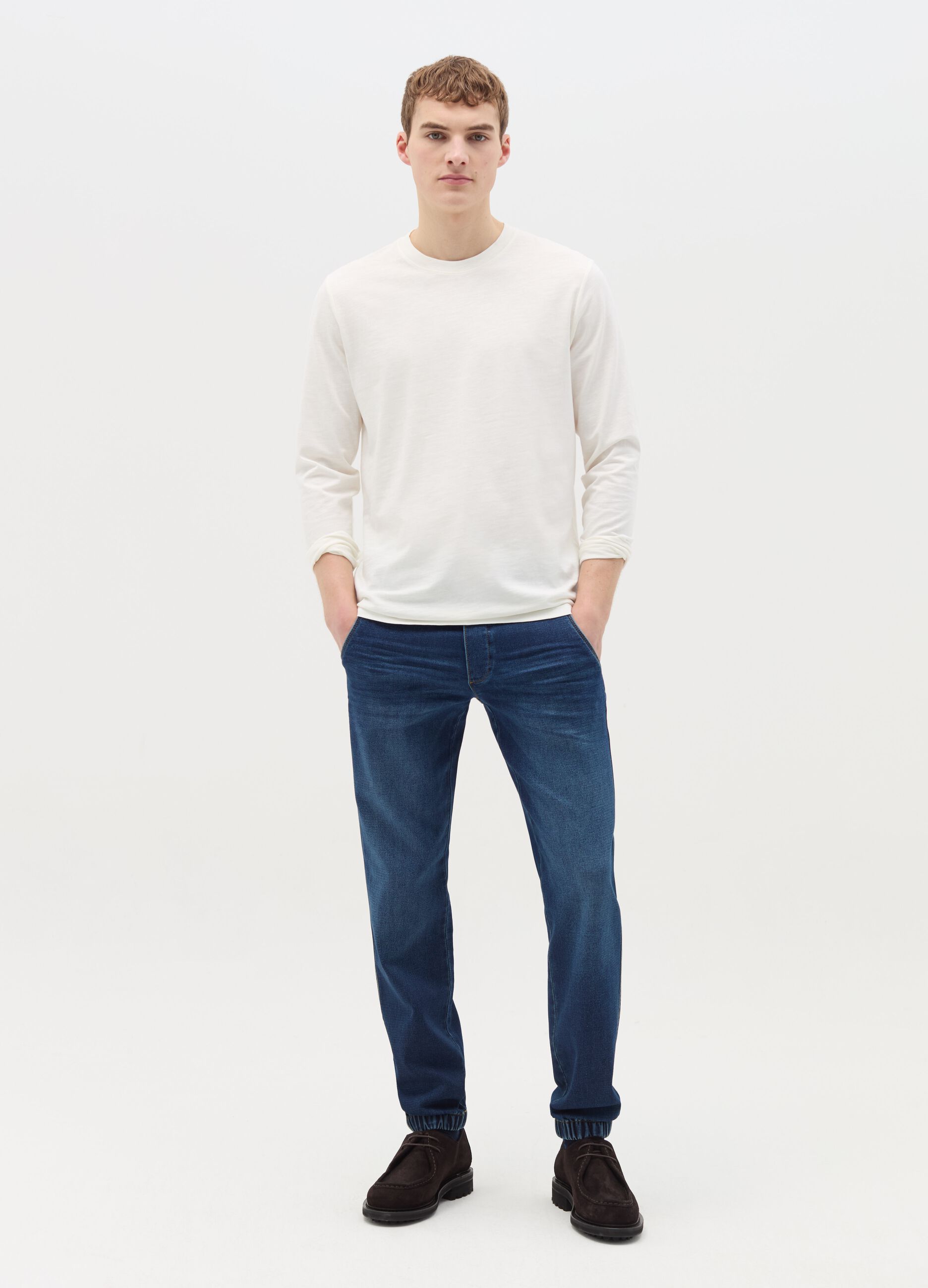 Regular-fit joggers in denim with drawstring