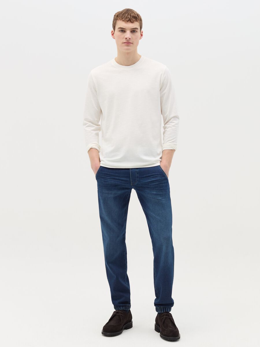 Regular-fit joggers in denim with drawstring_0