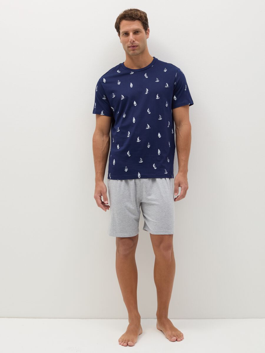 Short pyjamas in cotton with sail boats print_0