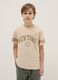 Beige pure cotton boy's regular fit T-shirt with New York print_0