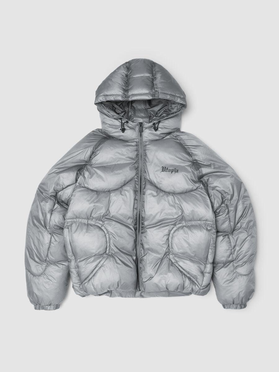 Nylon Ripstop Hooded Puffer Jacket Grey_0