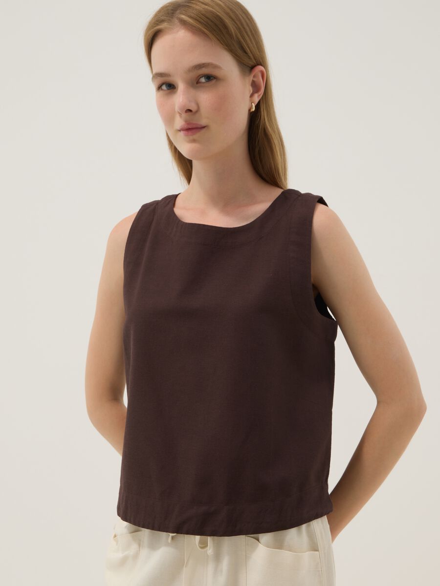 Brown regular-fit top in viscose, cotton and linen blend_2