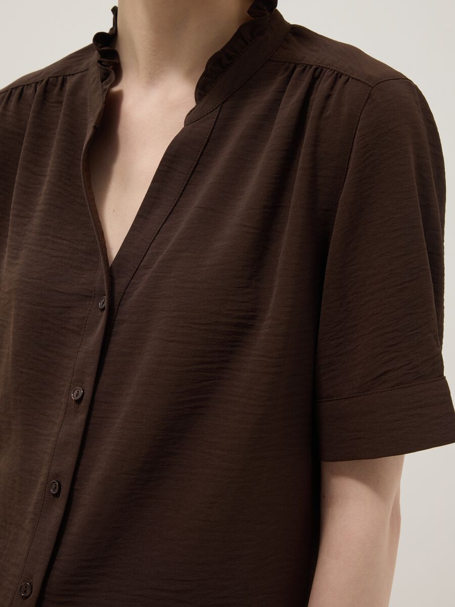 Camicia a maniche corte in puro cotone marrone regular fit_3