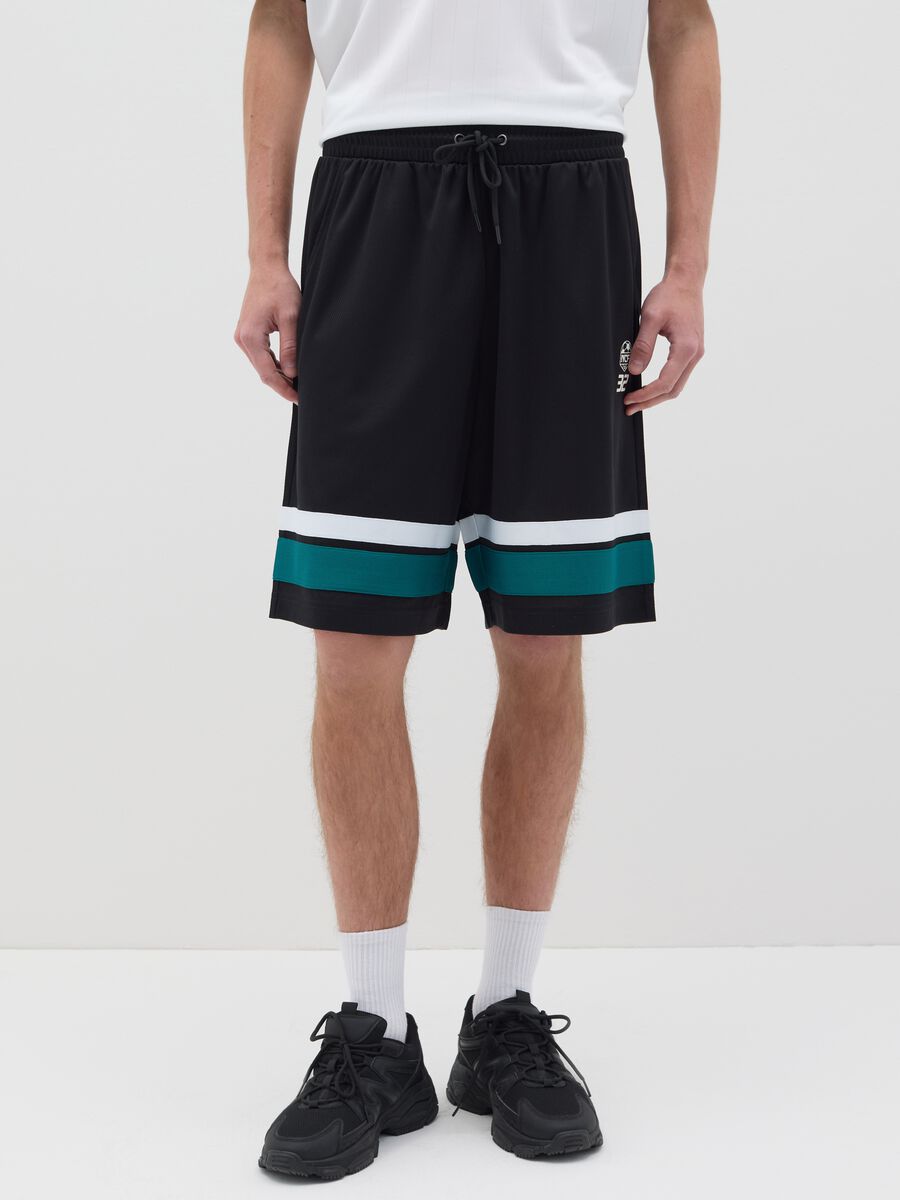 Black Bermuda joggers with NFC print_1