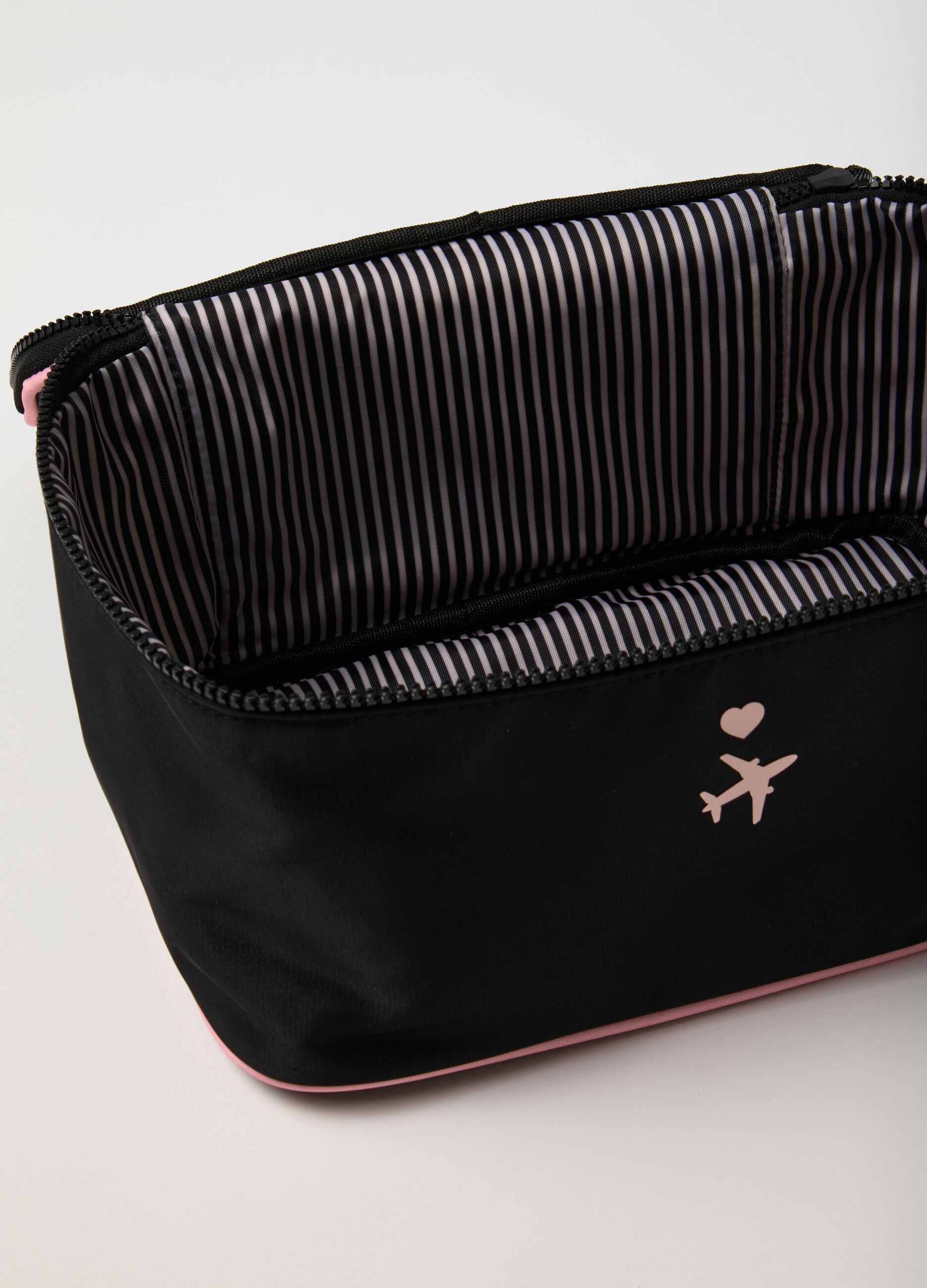 Women's multicolour beauty case with pink trim