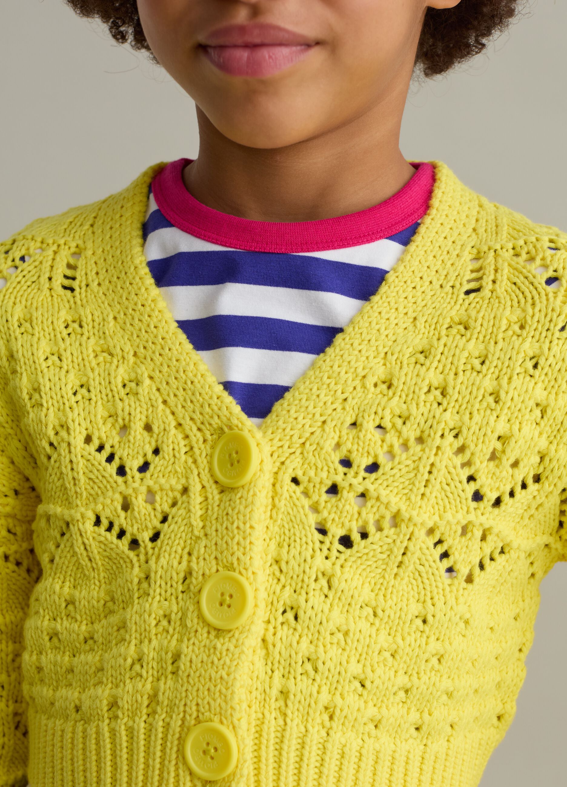 Cardigan with V neck and openwork design