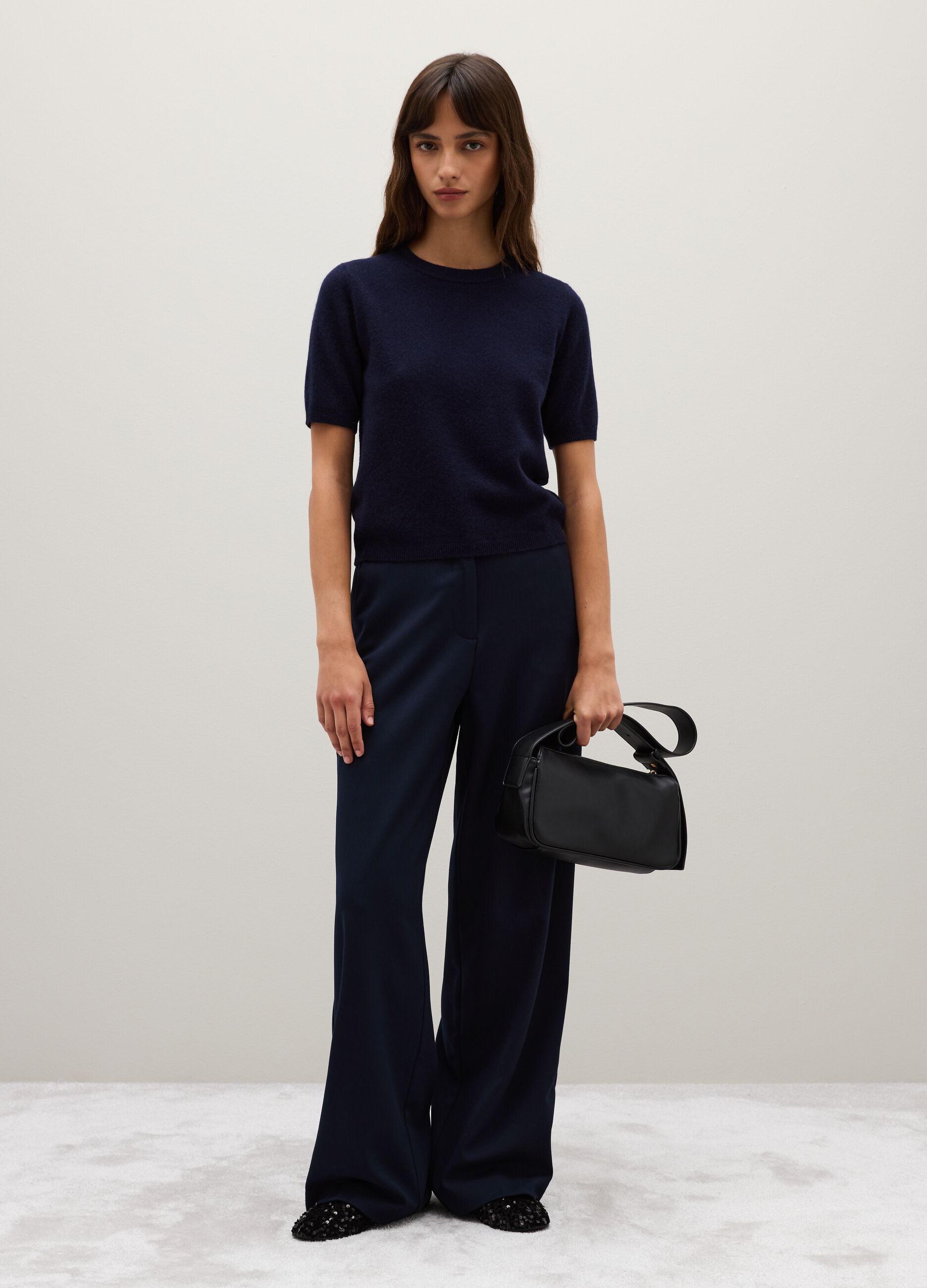 Stretch Blue Flare Trousers