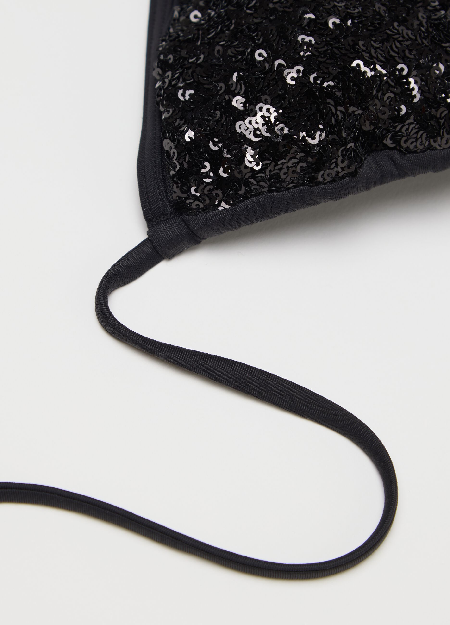 Women’s bikini top in black stretch fabric with sequins