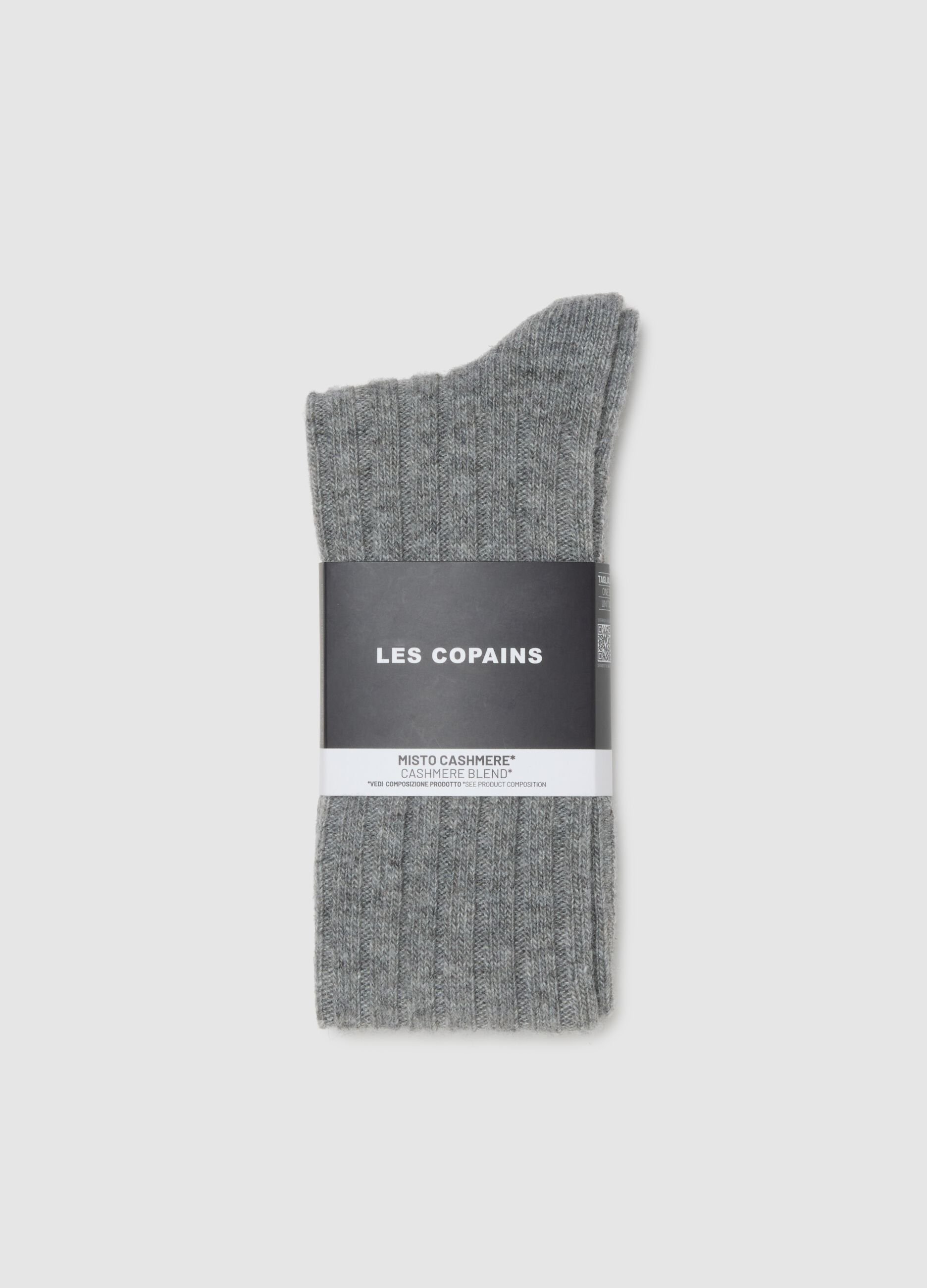 Grey long socks in wool and cashmere blend