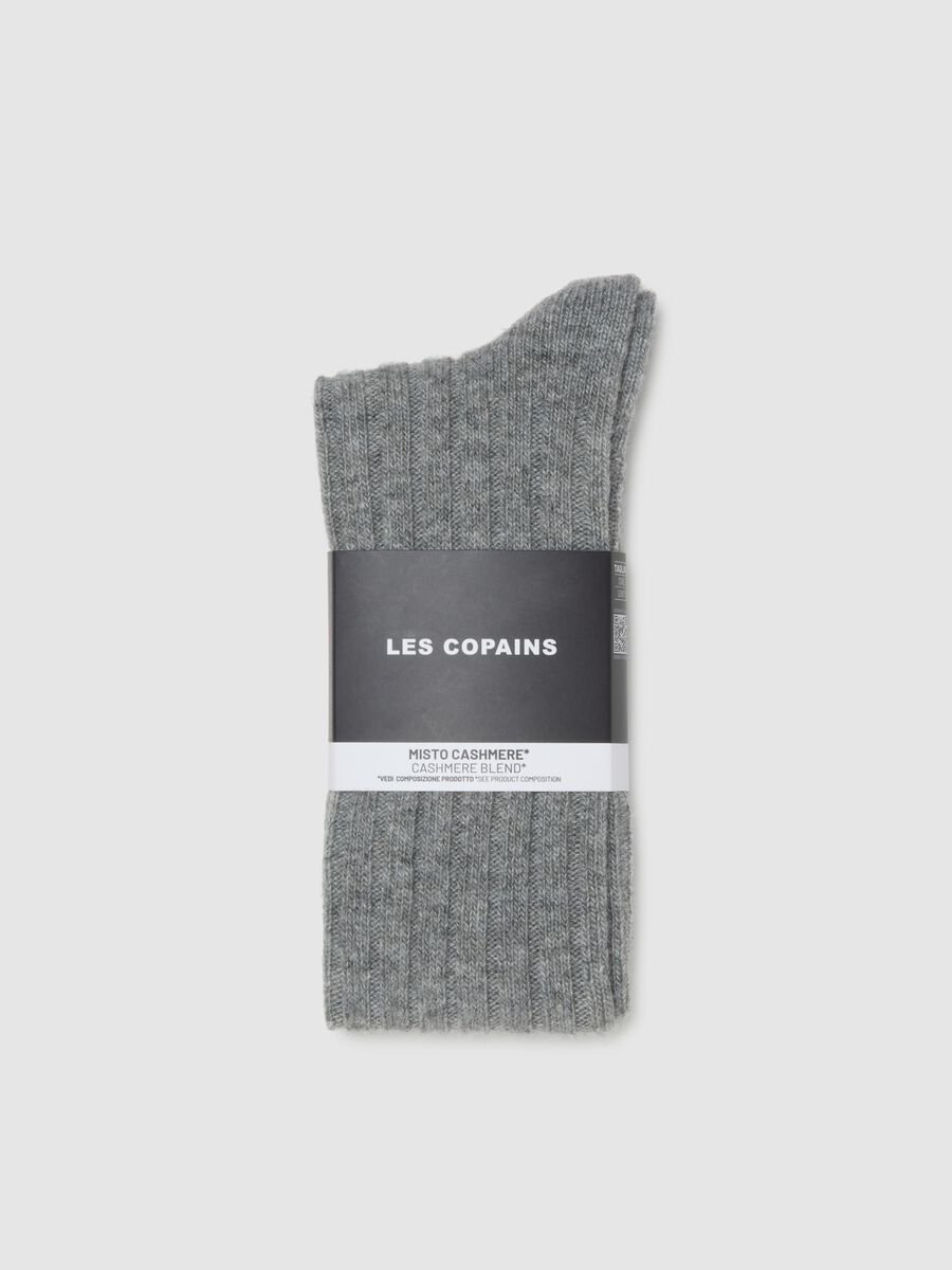 Grey long socks in wool and cashmere blend_0