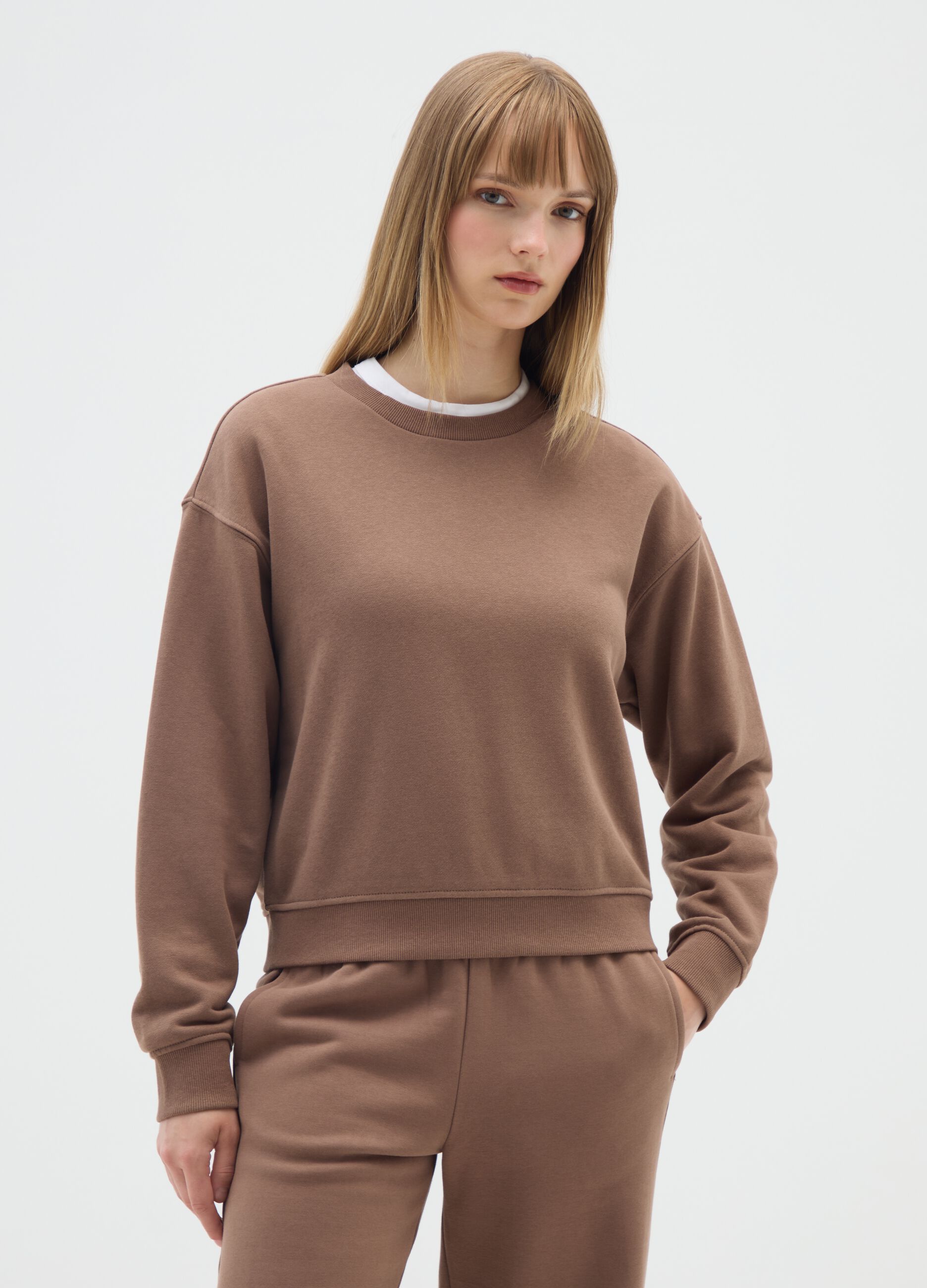 Brown cotton blend sweatshirt regular fit