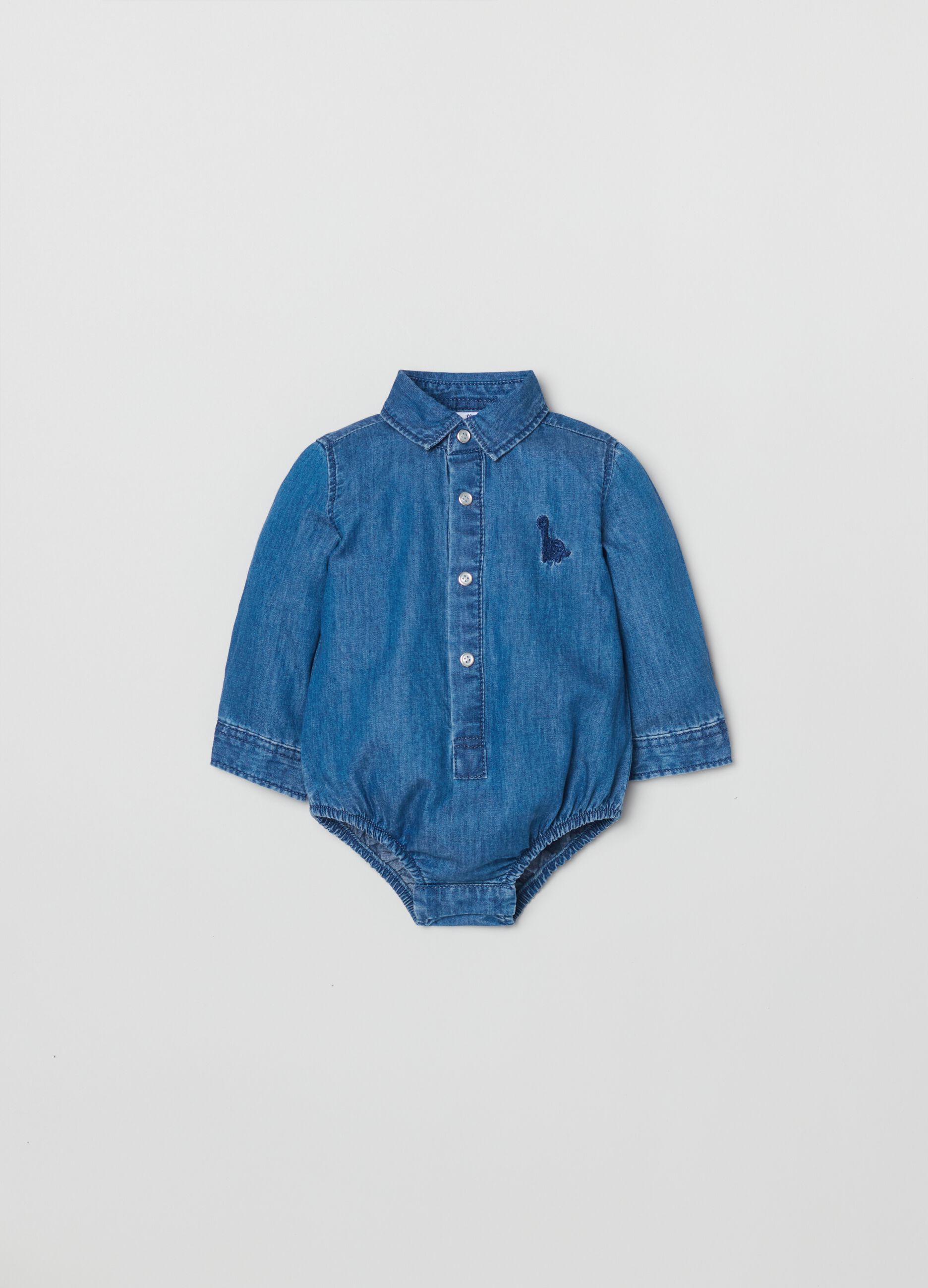 Body camicia in denim con ricamo