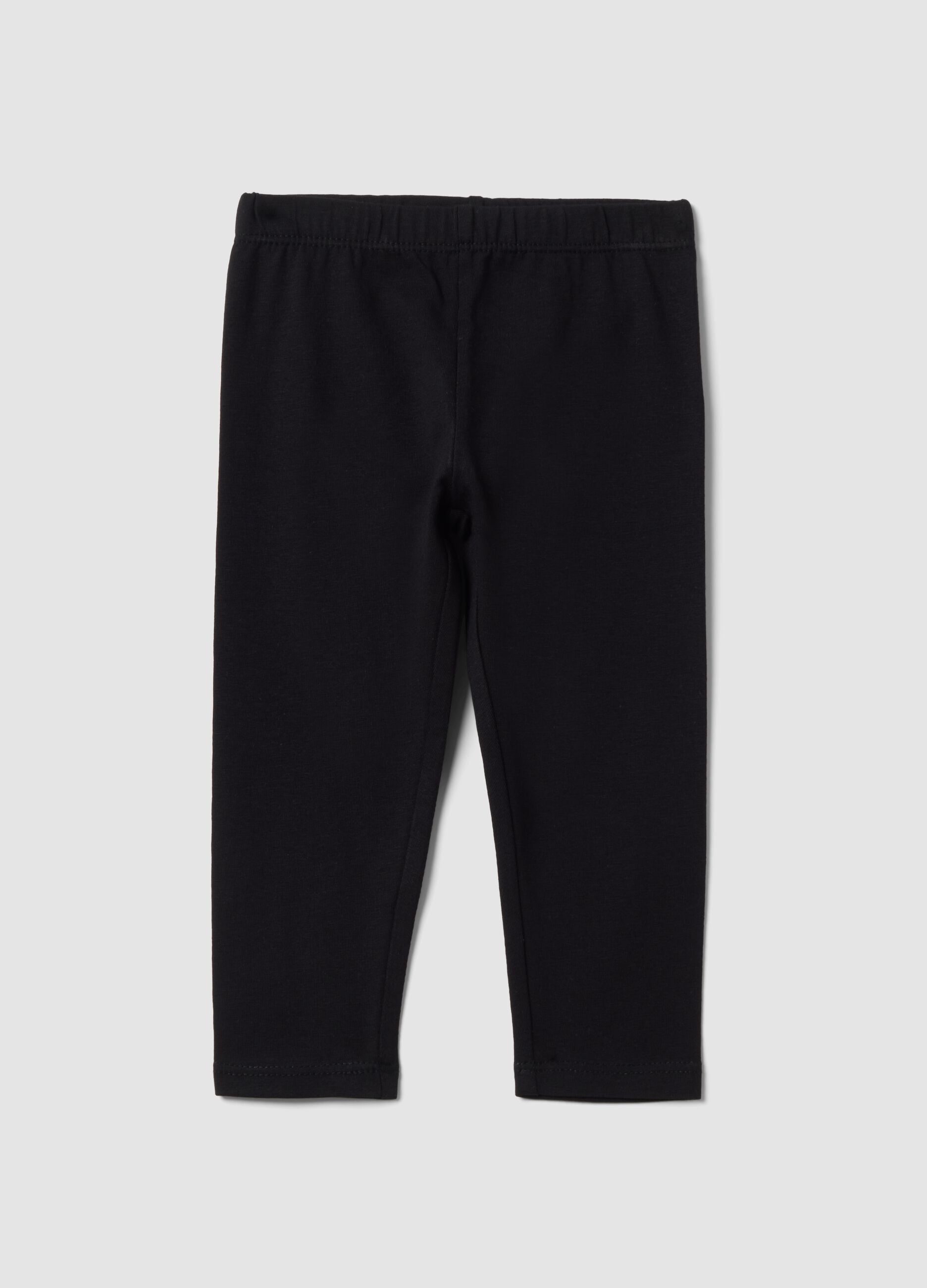 Leggings neri in cotone organico elasticizzato slim fit per bimba