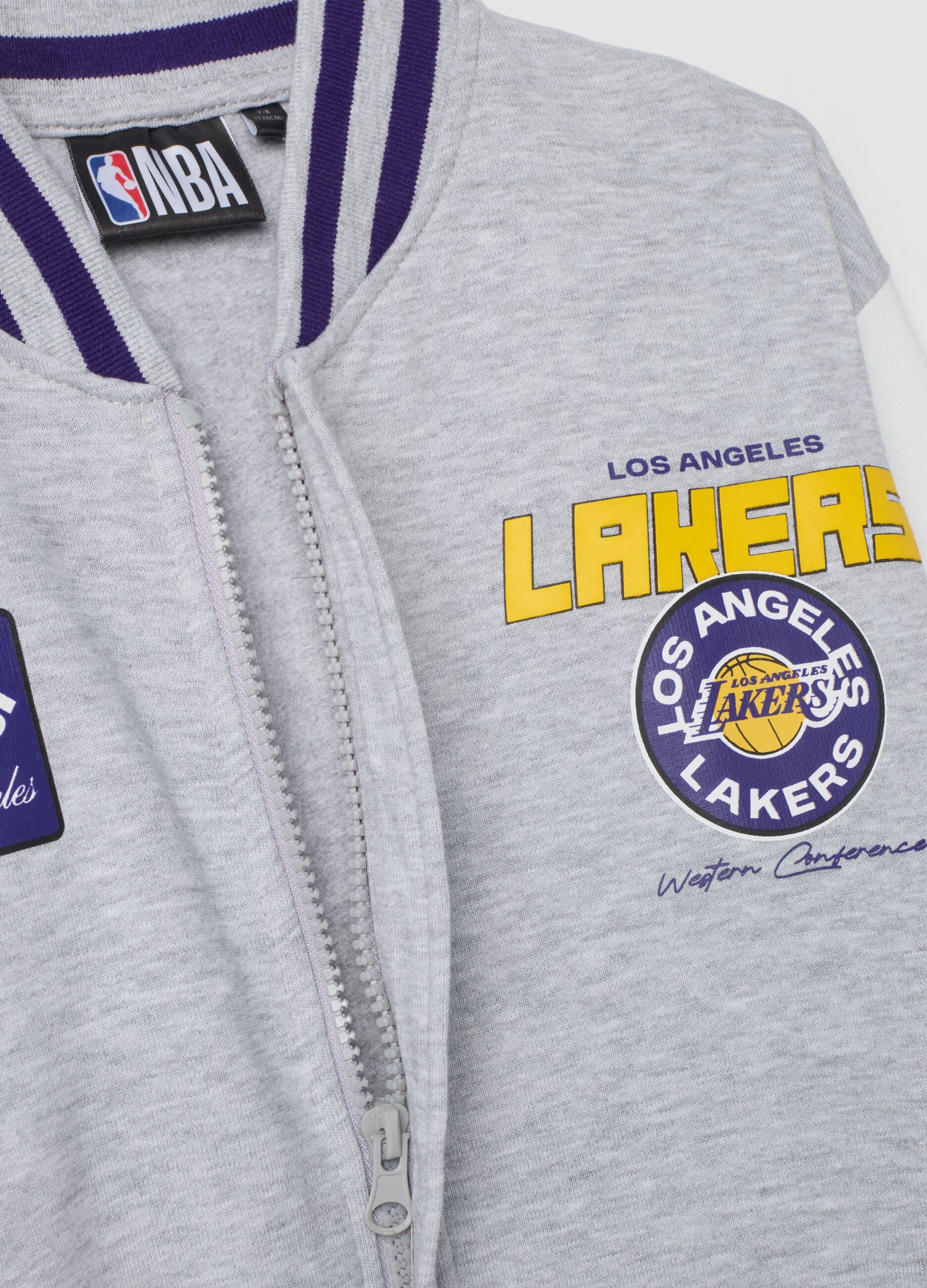 Felpa grigio melange in puro cotone con stampa Lakers