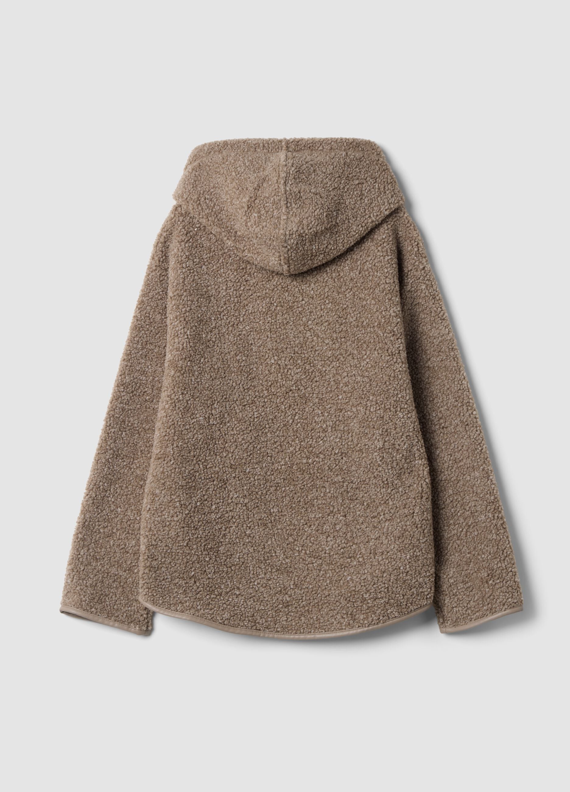 Light brown sherpa hoodie sweatshirt with crew neck