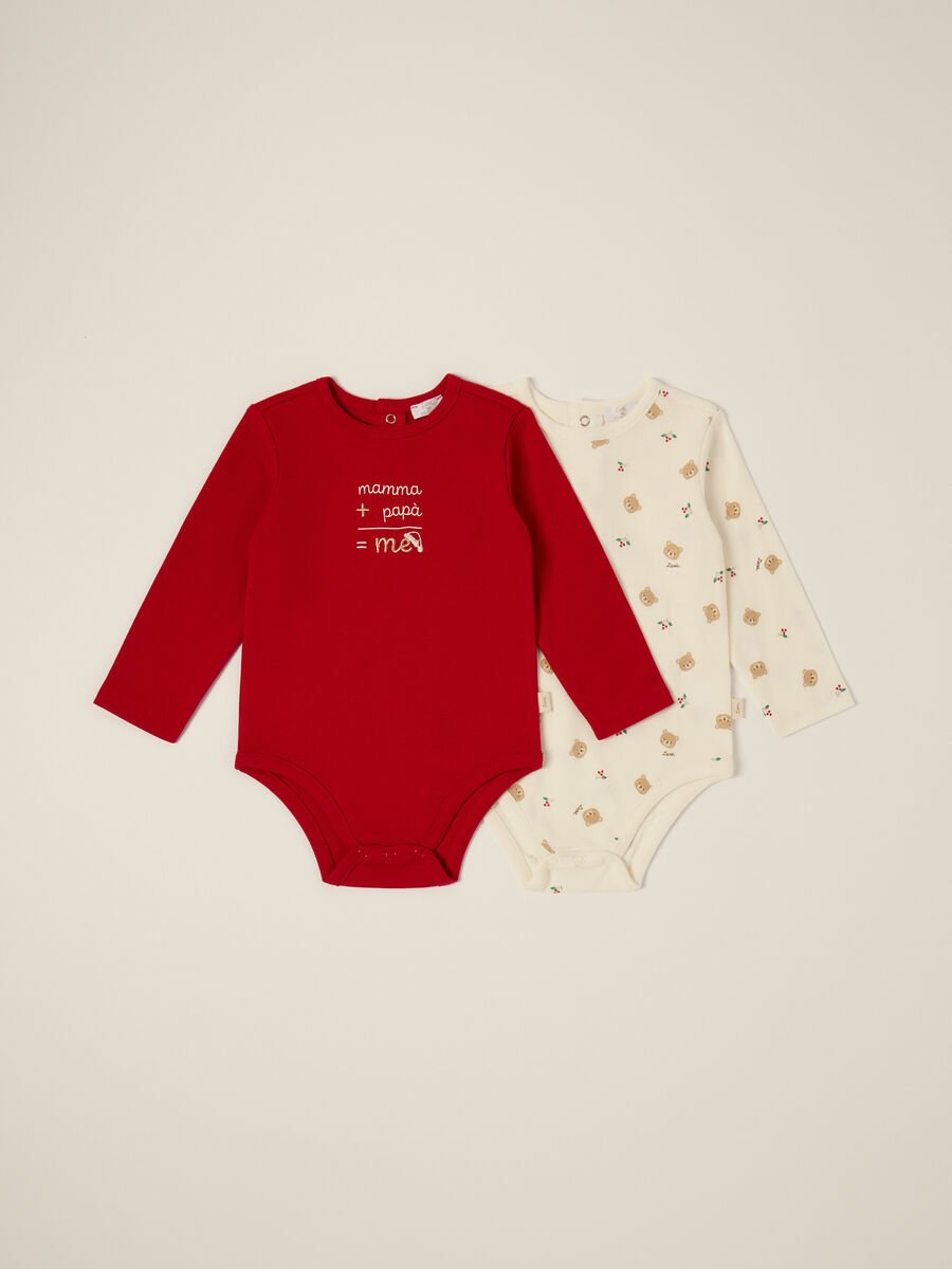 Red and white cotton bodysuit twin pack for newborn_0