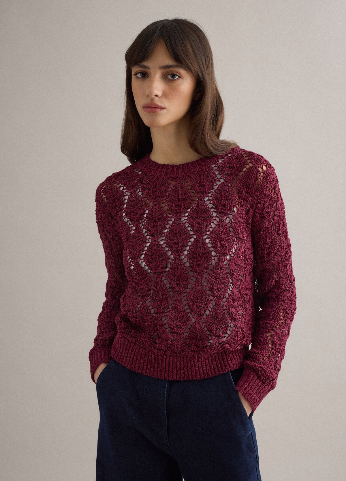 OXMO OXHanna Maglione Donna In Maglia Fine – 100% Cotone BCI – Scollo A V Con Logo In Legno – Vestibilità Regolare – Ideale Per Ufficio E Tempo Libero - 4