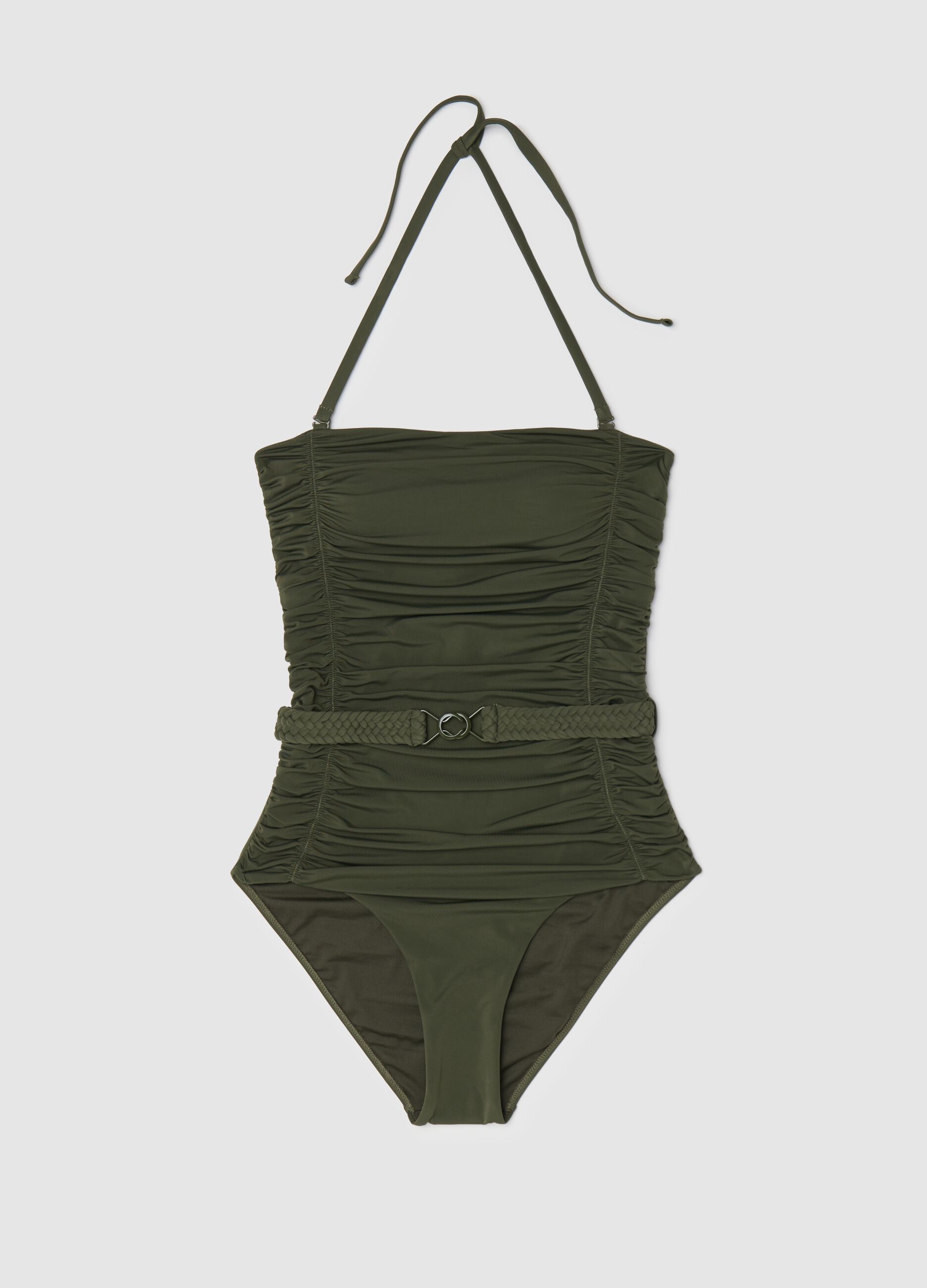 Green crease-effect one-piece swimsuit