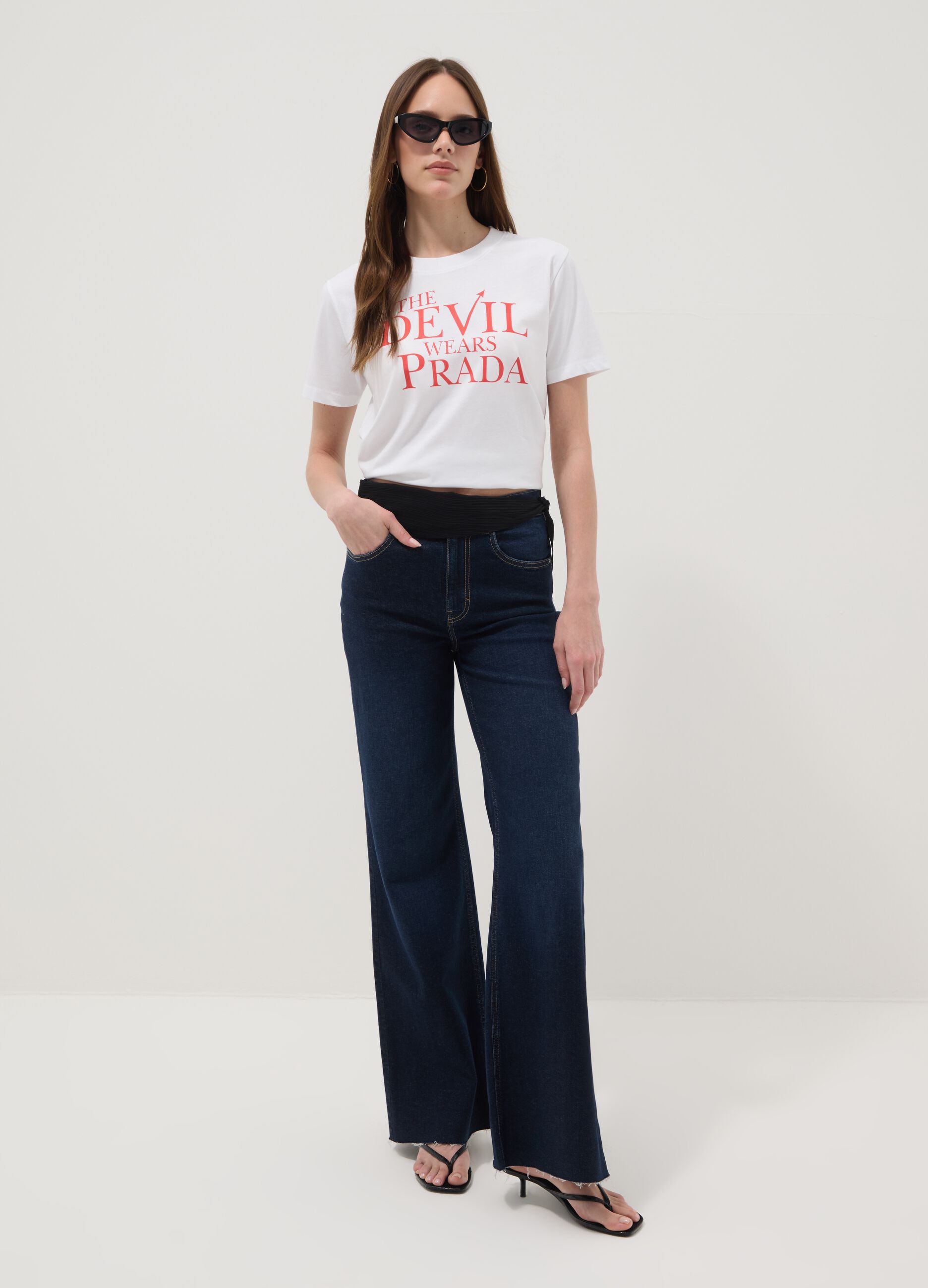 White Pure Cotton Regular Fit T-shirt 'The Devil wears Prada'