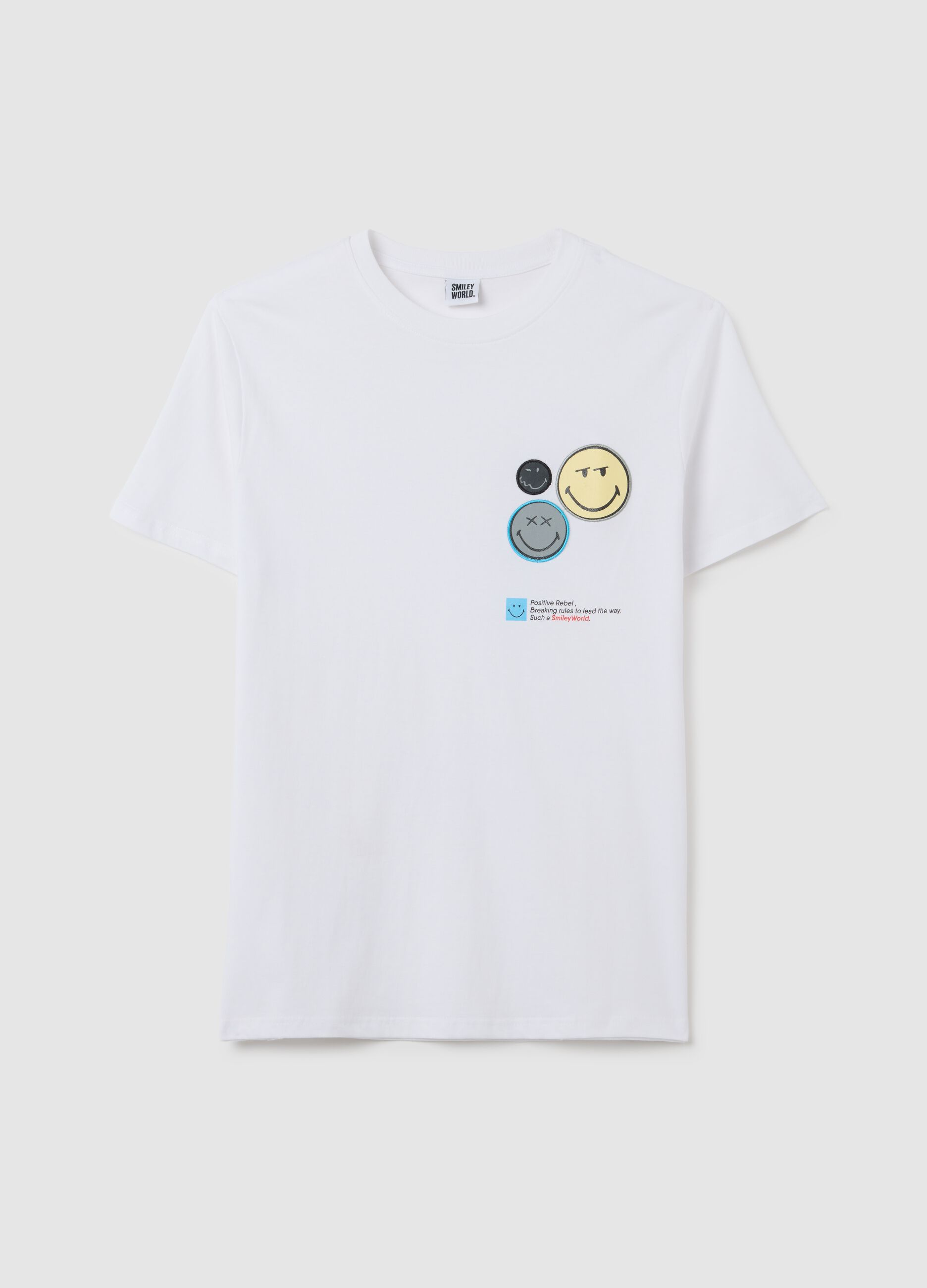 T-shirt da uomo in puro cotone bianca regular fit con patch