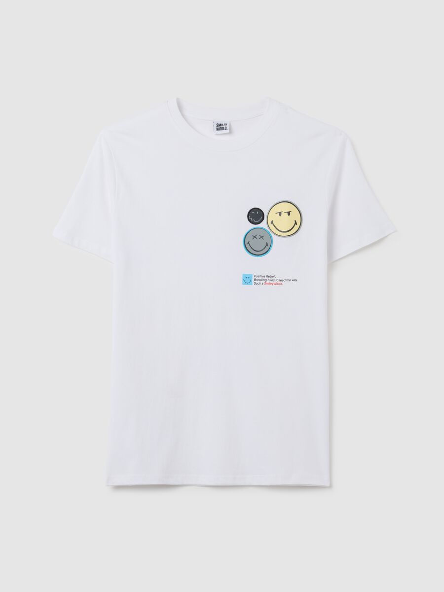 T-shirt da uomo in puro cotone bianca regular fit con patch_0