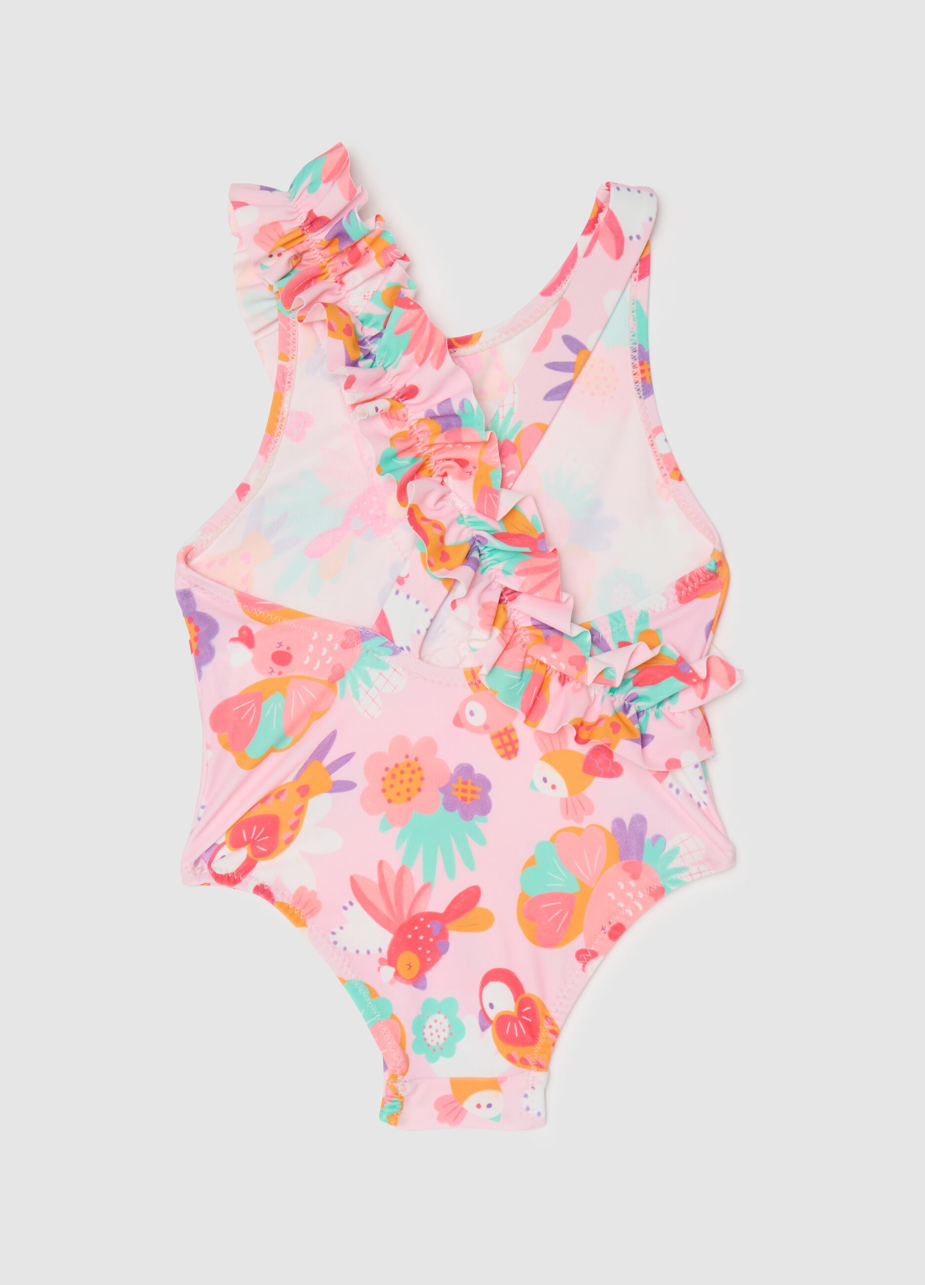 Girls’ one-piece swimsuit in multicoloured stretch fabric