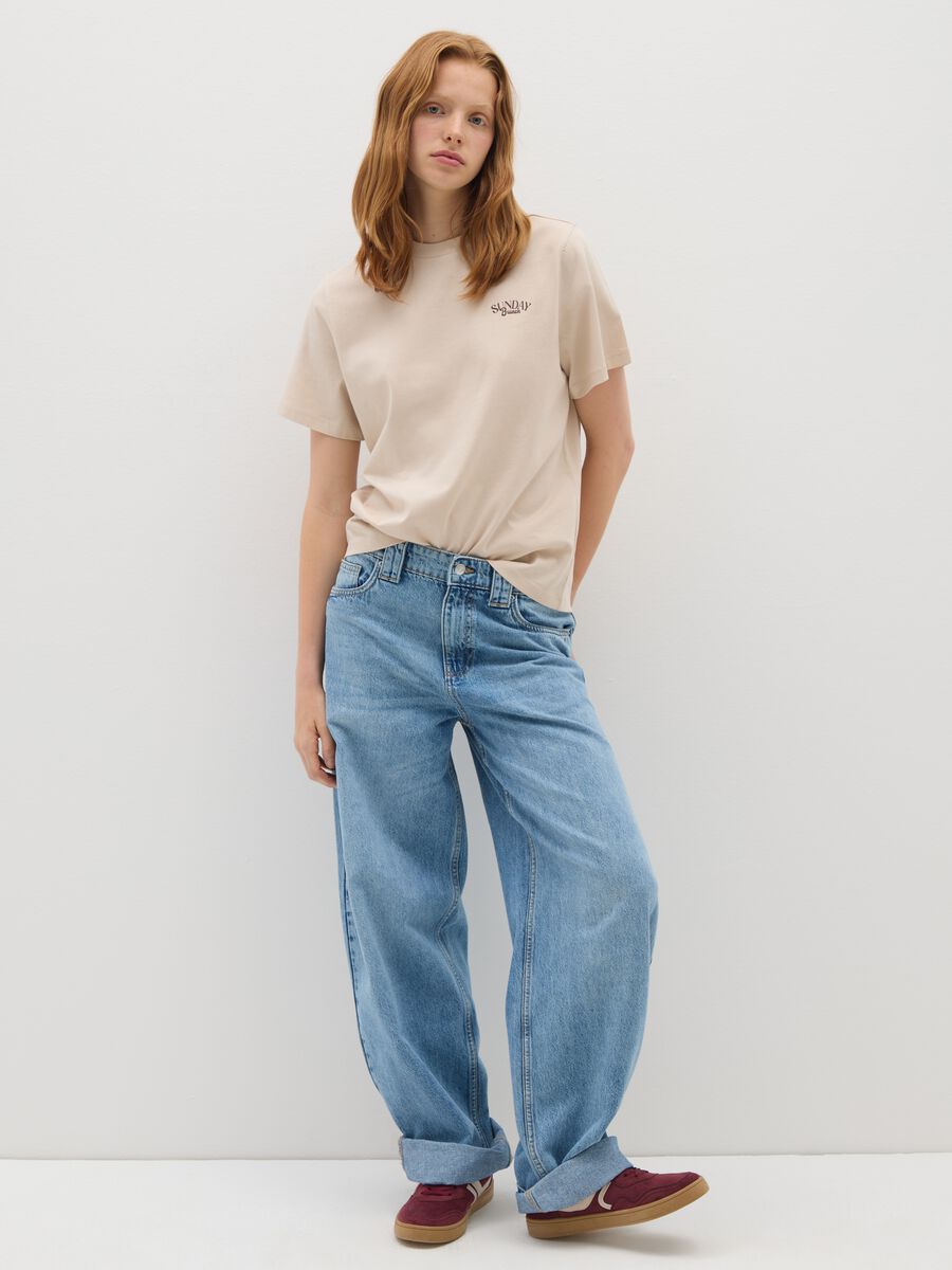 Beige pure cotton T-shirt relaxed fit with emblem_1