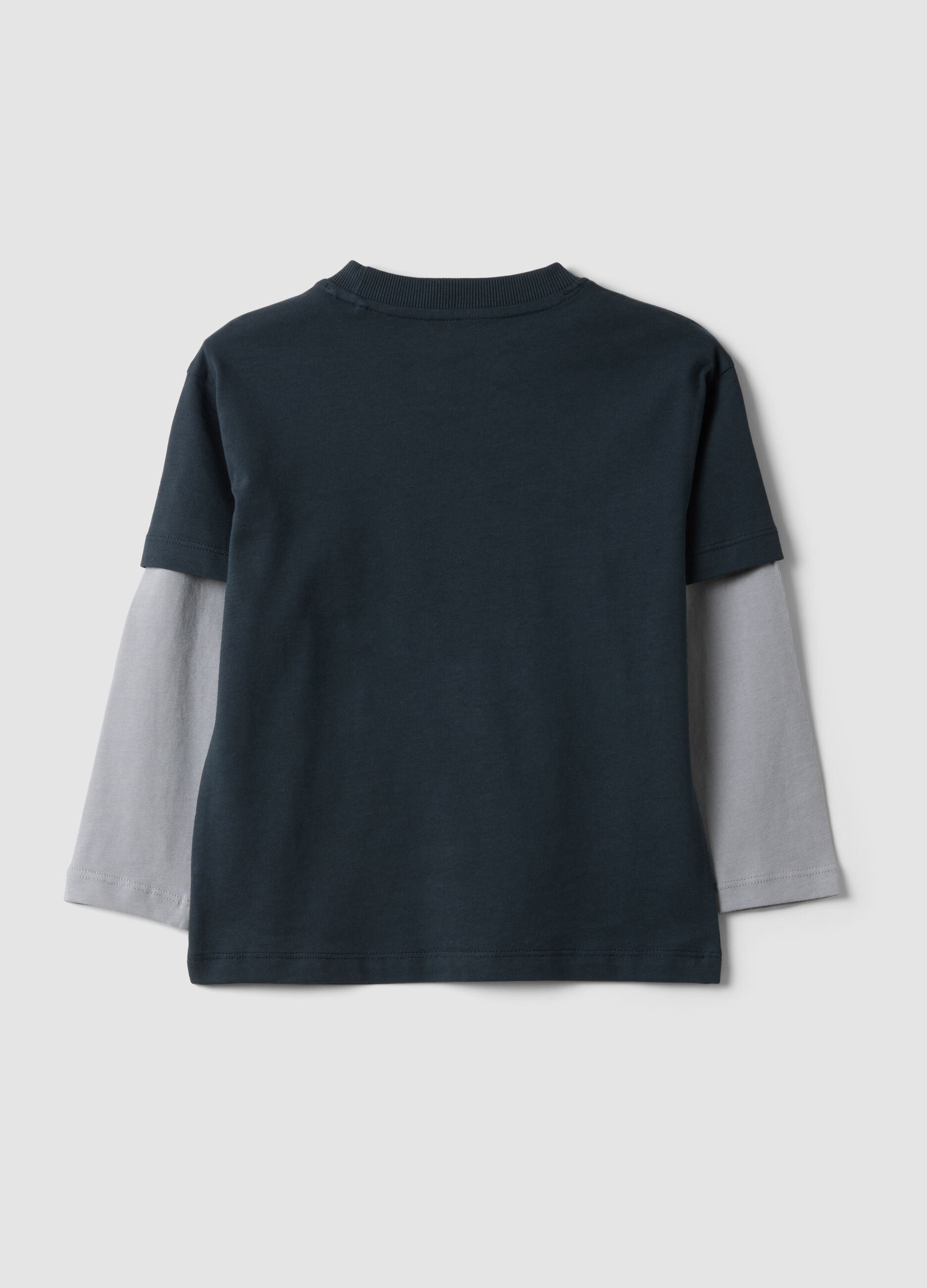 T-shirt blu notte in puro cotone con stampa