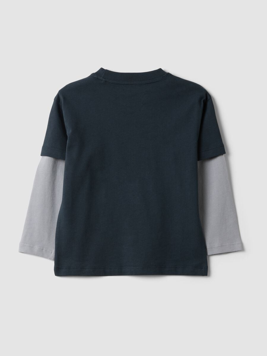 T-shirt blu notte in puro cotone con stampa_2