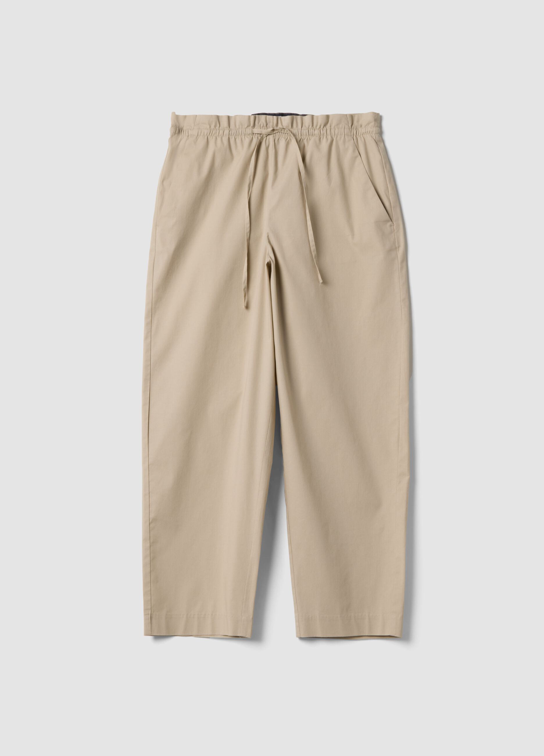 Beige stretch-cotton trousers with elasticated waistband