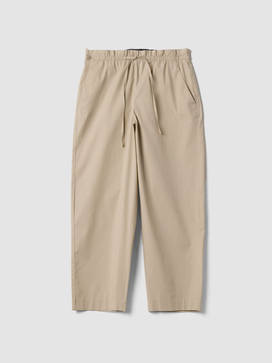 Beige stretch-cotton trousers with elasticated waistband_0