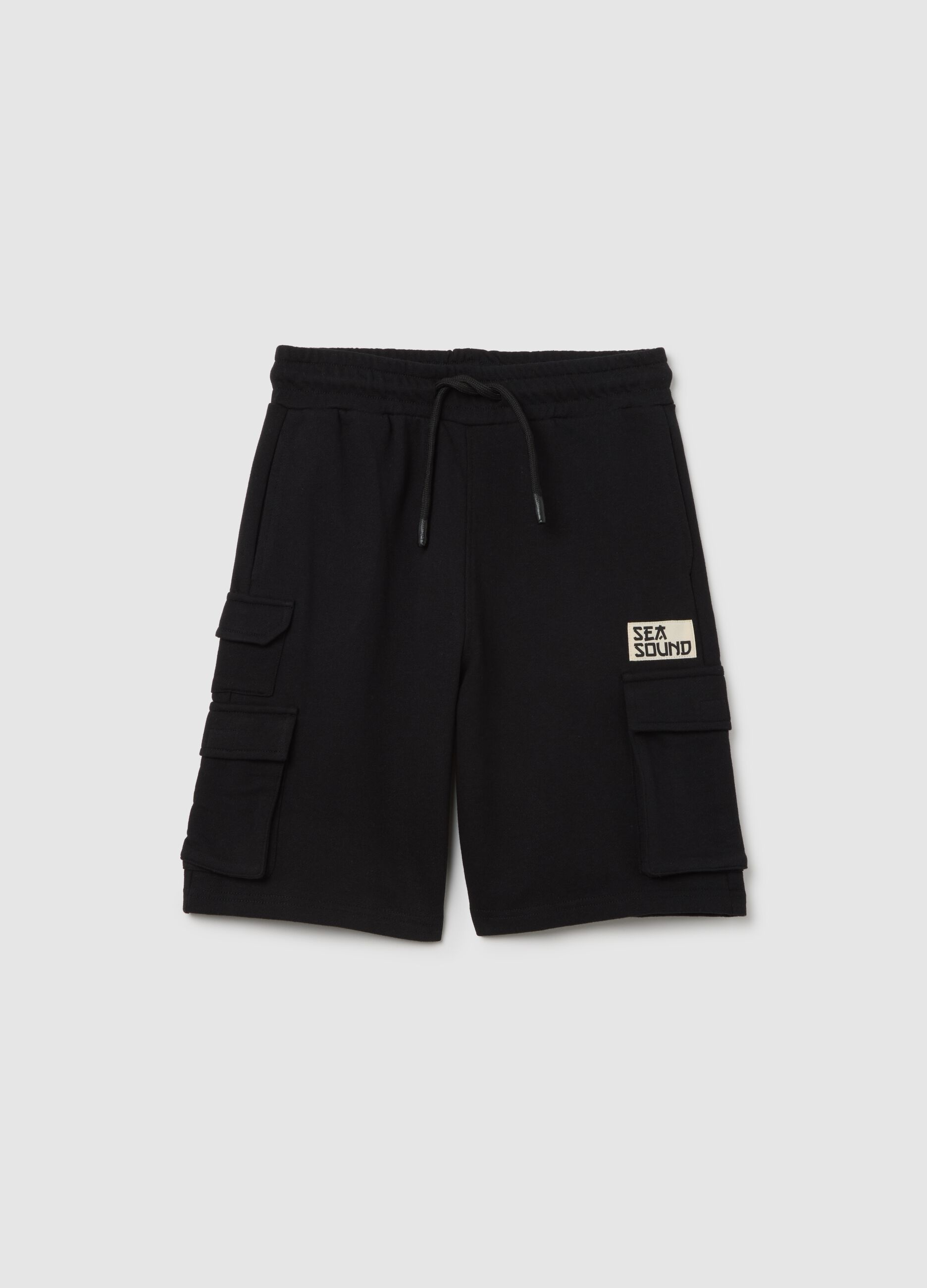 Black Cargo Shorts in Pure Cotton OVS Kids