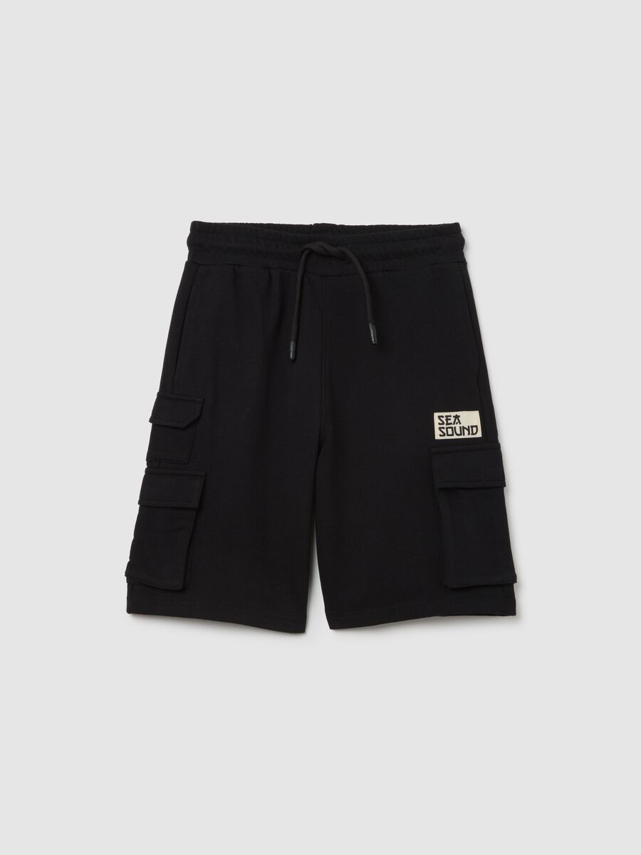 Black Cargo Shorts in Pure Cotton OVS Kids_0
