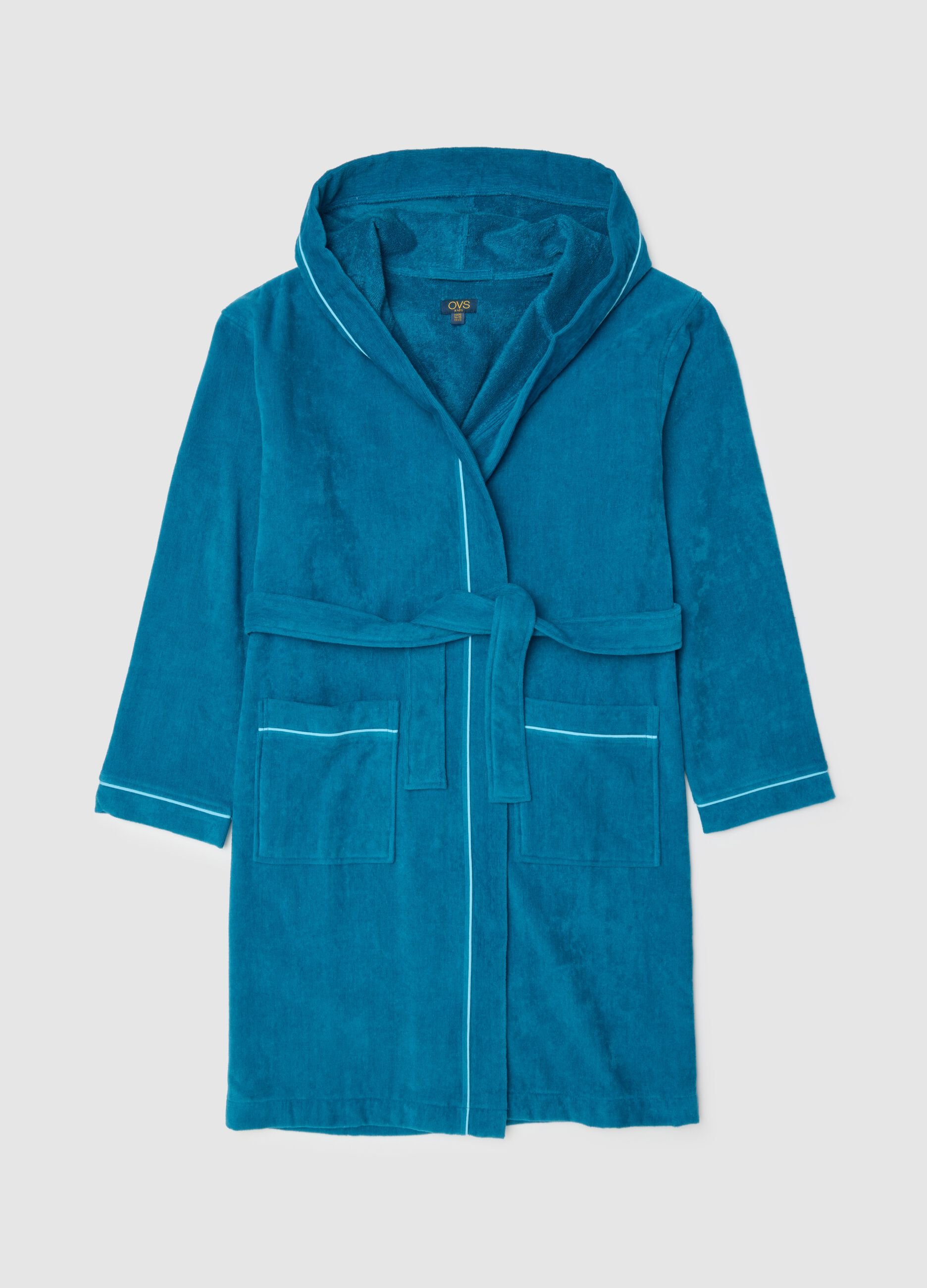 Accappatoio in puro cotone blu da ragazzo con cappuccio