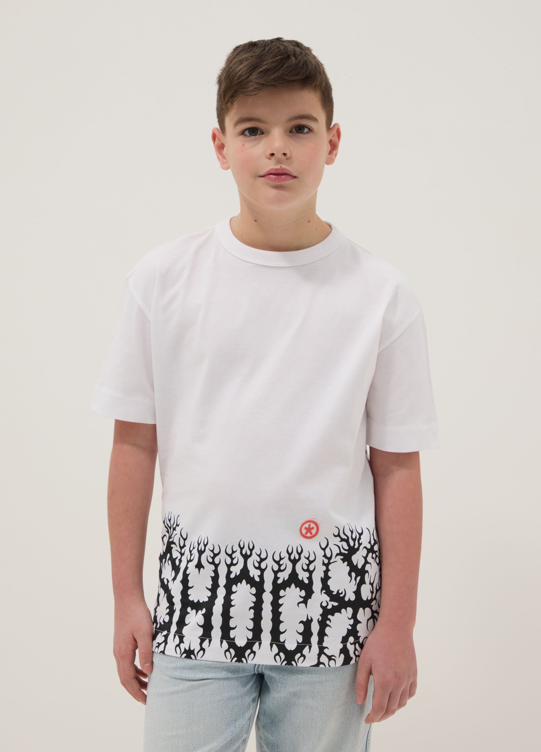 Children's white pure cotton oversized fit T-shirt with print