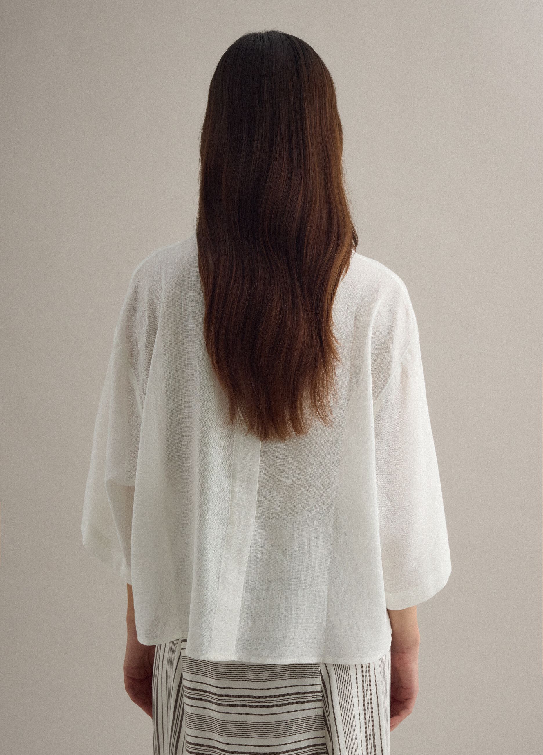 White oversized fit linen blend shirt