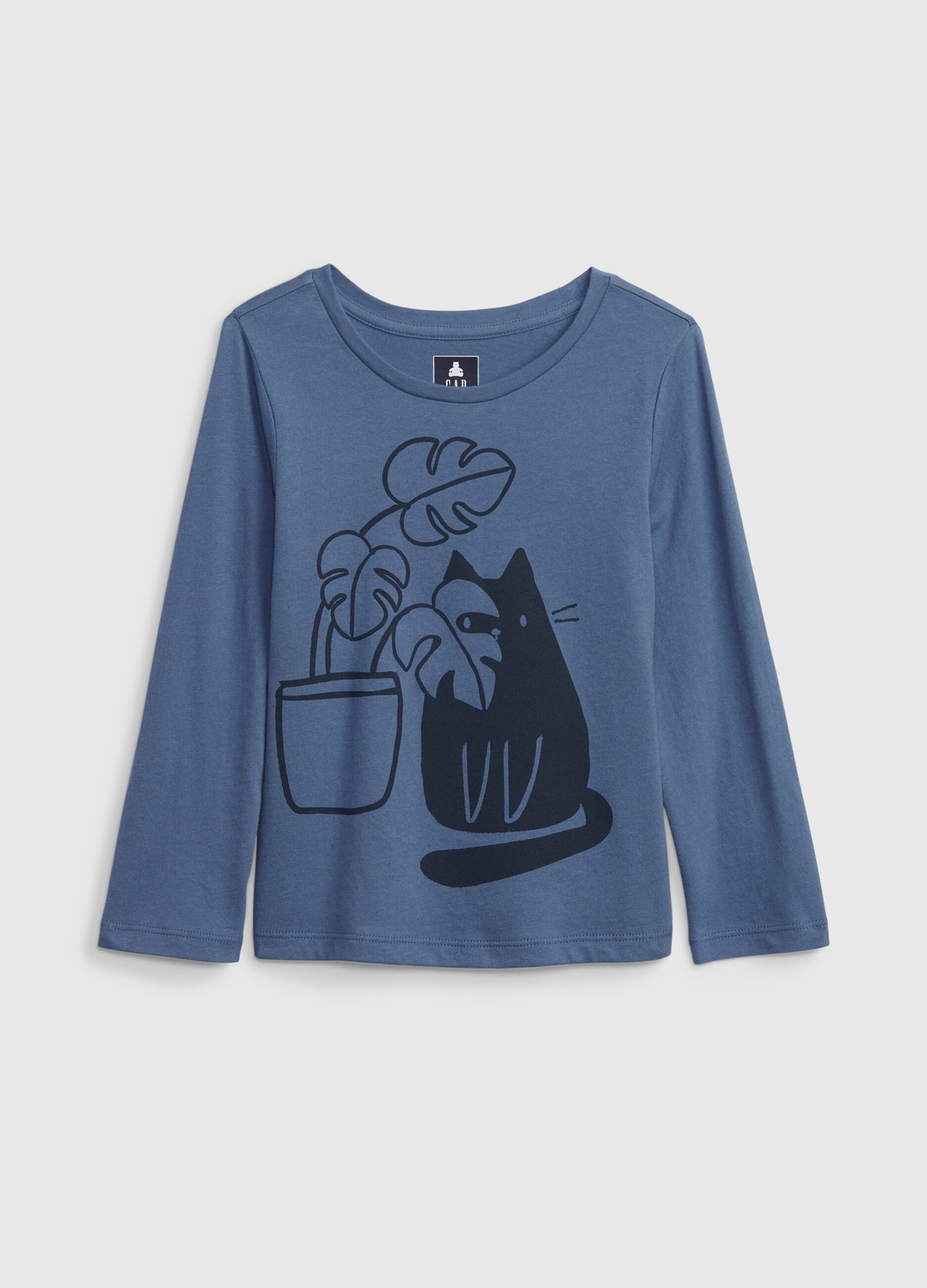 T-shirt a maniche lunghe con stampa gatto