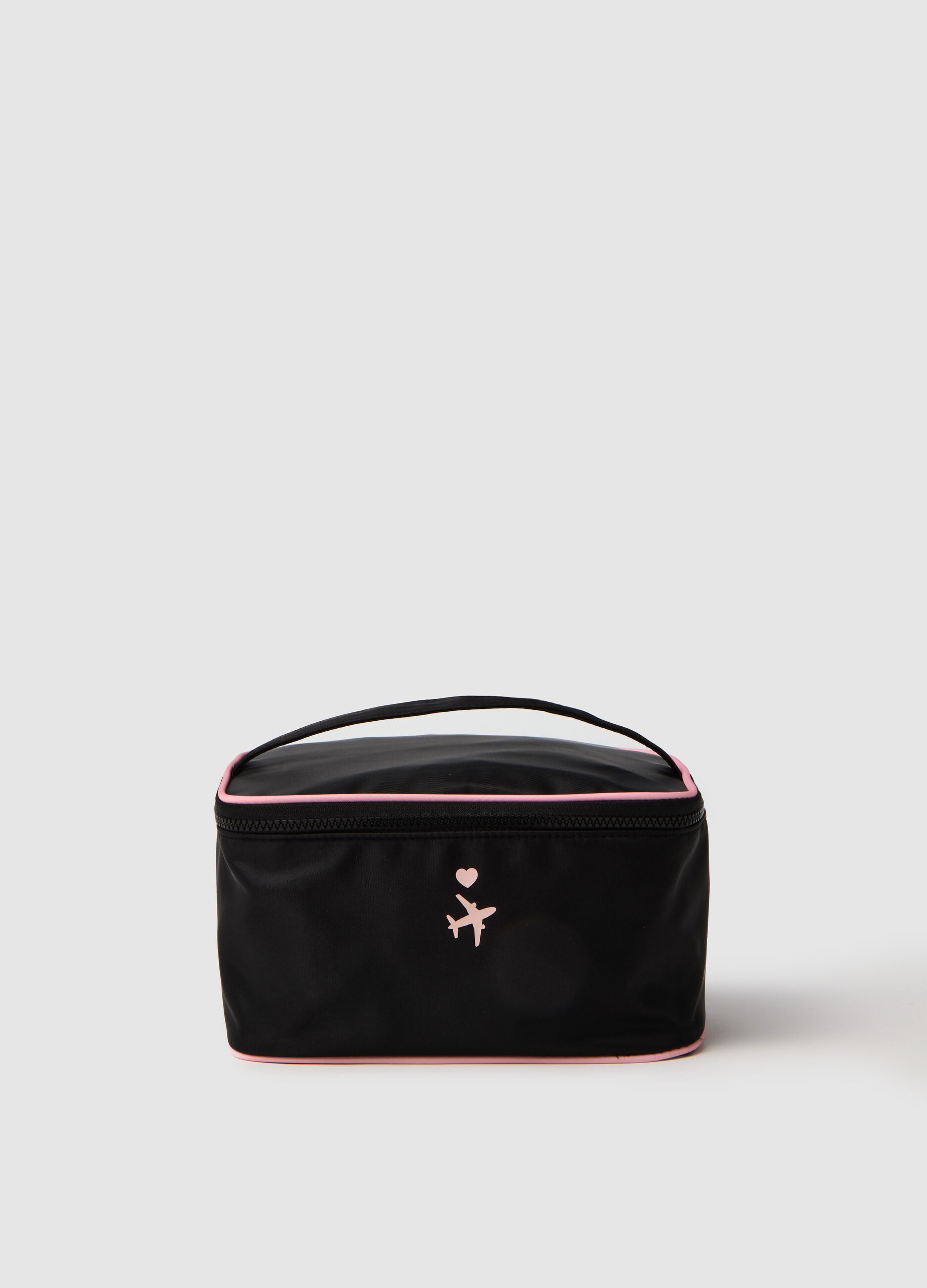 Women's multicolour beauty case with pink trim